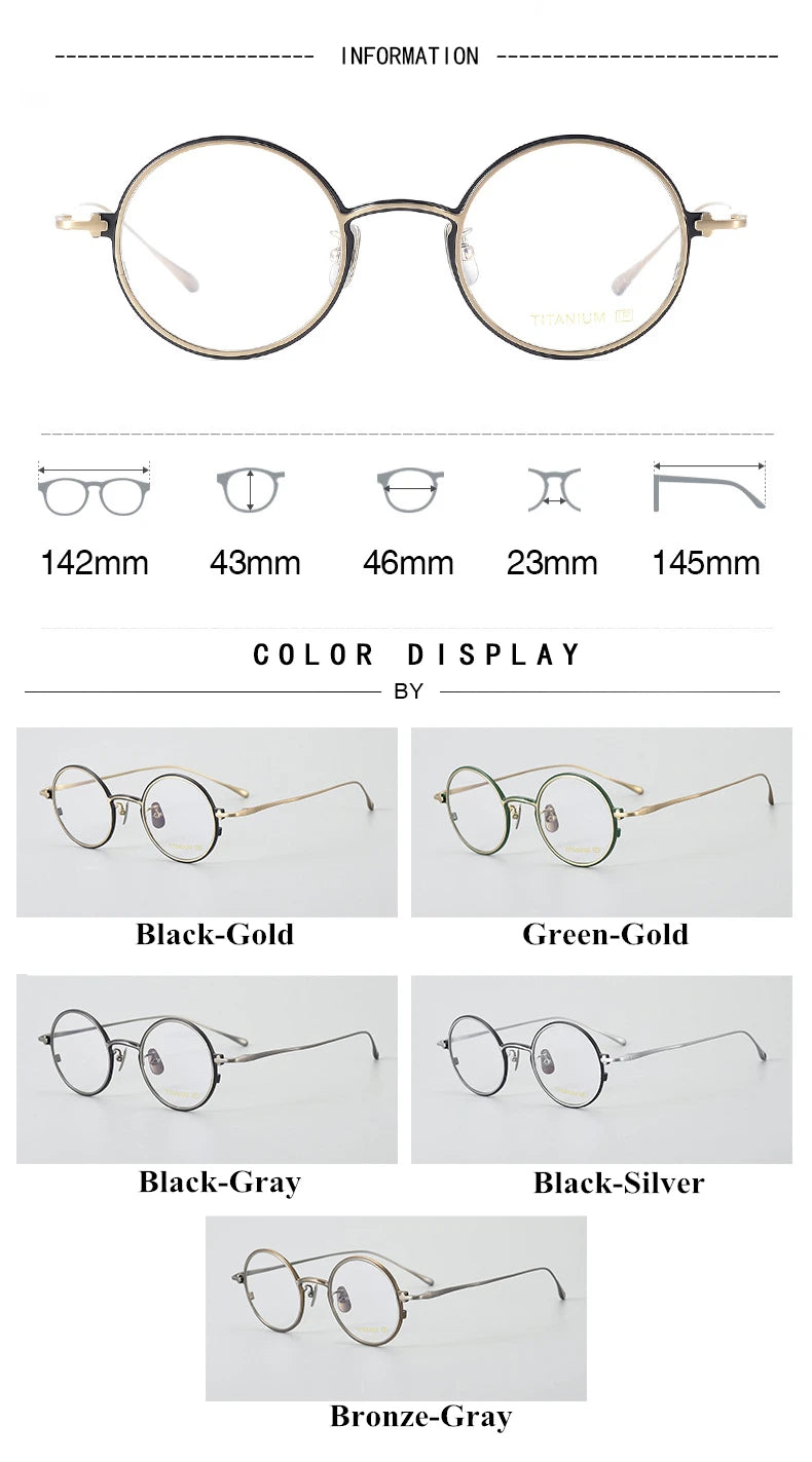 Stylish Unisex Black Titanium Round Eyeglasses - Full Rim Lightweight Frame for Men & Women - Perfect for Reading, Work, and Everyday Fashion