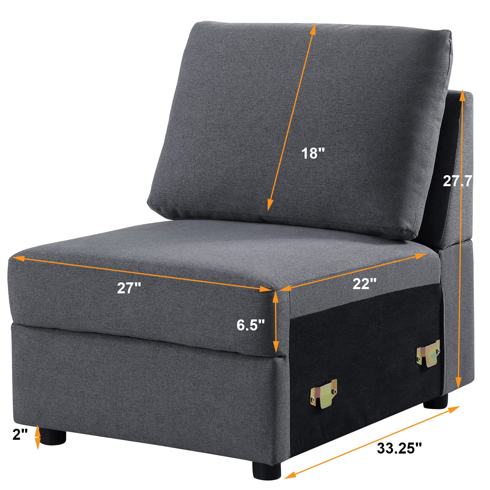 **Asunflower Modular Sectional Sofa Middle Piece - Extra Armless Fabric Couch for Customizable Living Room Set, Deep Grey - Perfect for Small Spaces, Apartments & Cozy Home Decor**