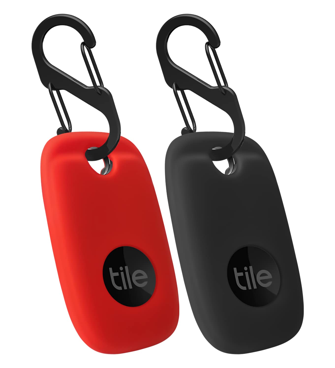 Geiomoo Tile Pro 2022 Case - 2 Pack Red & Black - Durable Silicone Cover with Carabiner for Outdoor Tracking