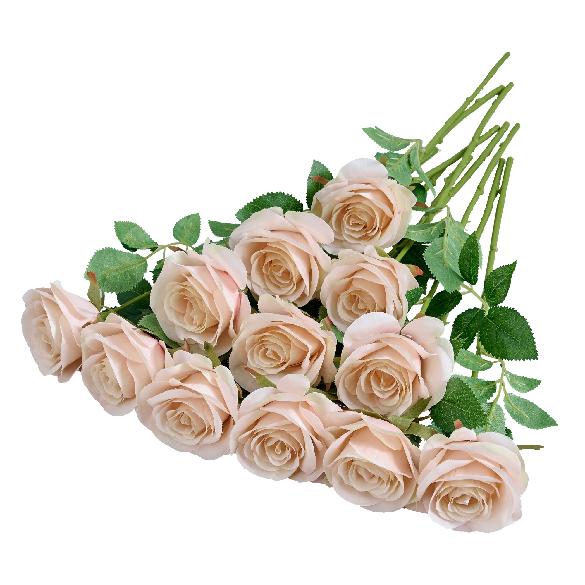 12Pcs Blush Pink Artificial Silk Roses - Long Stem Faux Flowers for DIY Wedding Bouquets, Centerpieces, Baby Shower Decor, Home & Office Decoration - Perfect for Romantic Events, Table Arrangements and Gift Wrapping (Blush Pink)