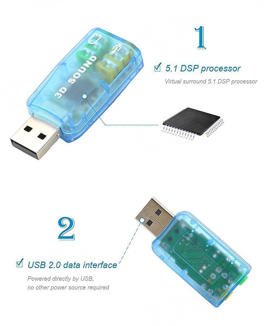 VYAR USB Sound Card Adapter - 3D Virtual 5.1 Channel Stereo Audio & Microphone Adapter for PC, Laptop, Desktop (Multicolor) - Perfect for Gaming, Streaming, and Online Meetings