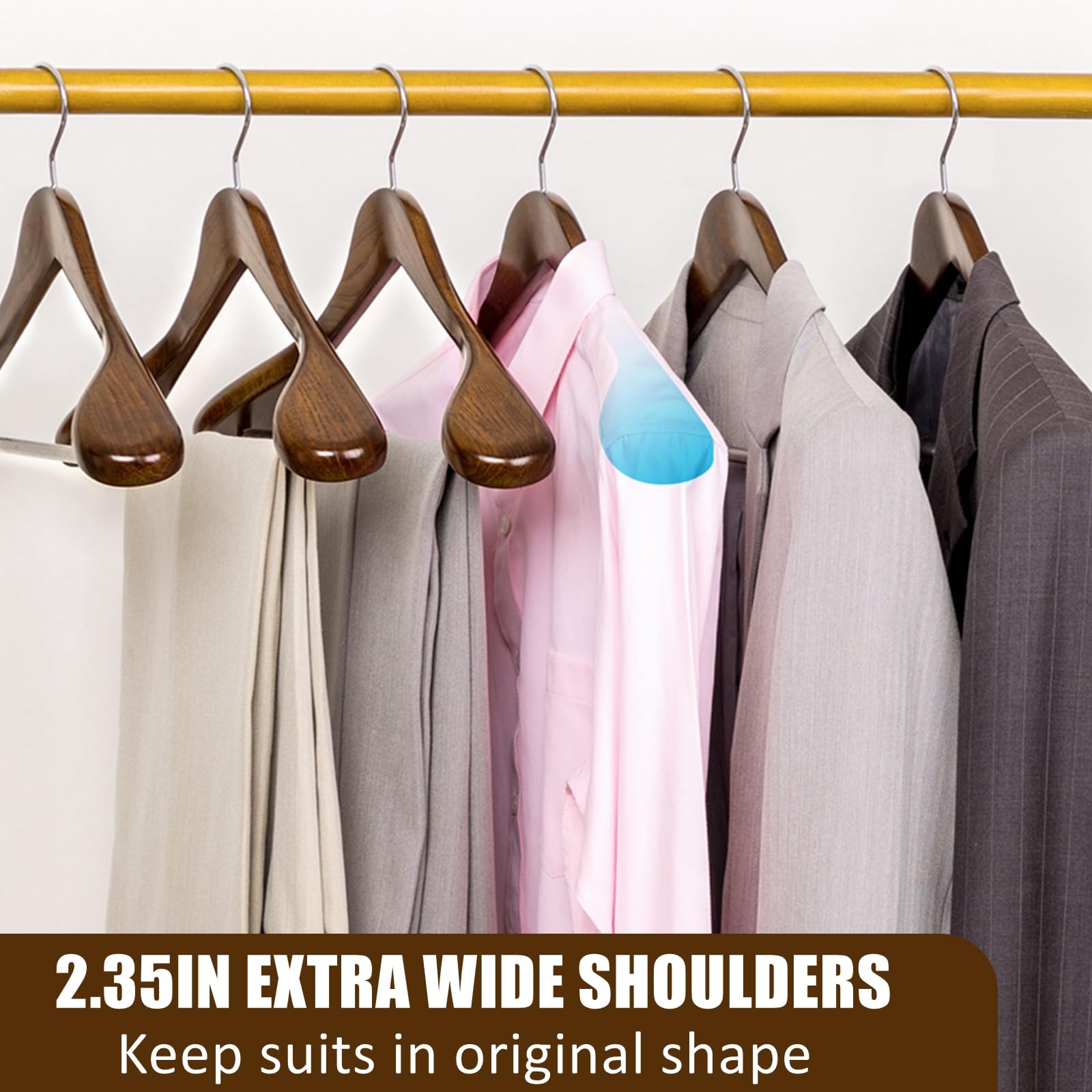 Premium 6-Pack Solid Walnut Wooden Suit Hangers with Non-Slip Pants Bar - Wide Shoulder Clothes Hangers for Jackets, Sweaters & Heavy Clothing - Smooth Finish Durable Wood Coat Hangers (Walnut, 6 Pack) - Perfect for Closet Organization & Luxury Wardrobe Storage