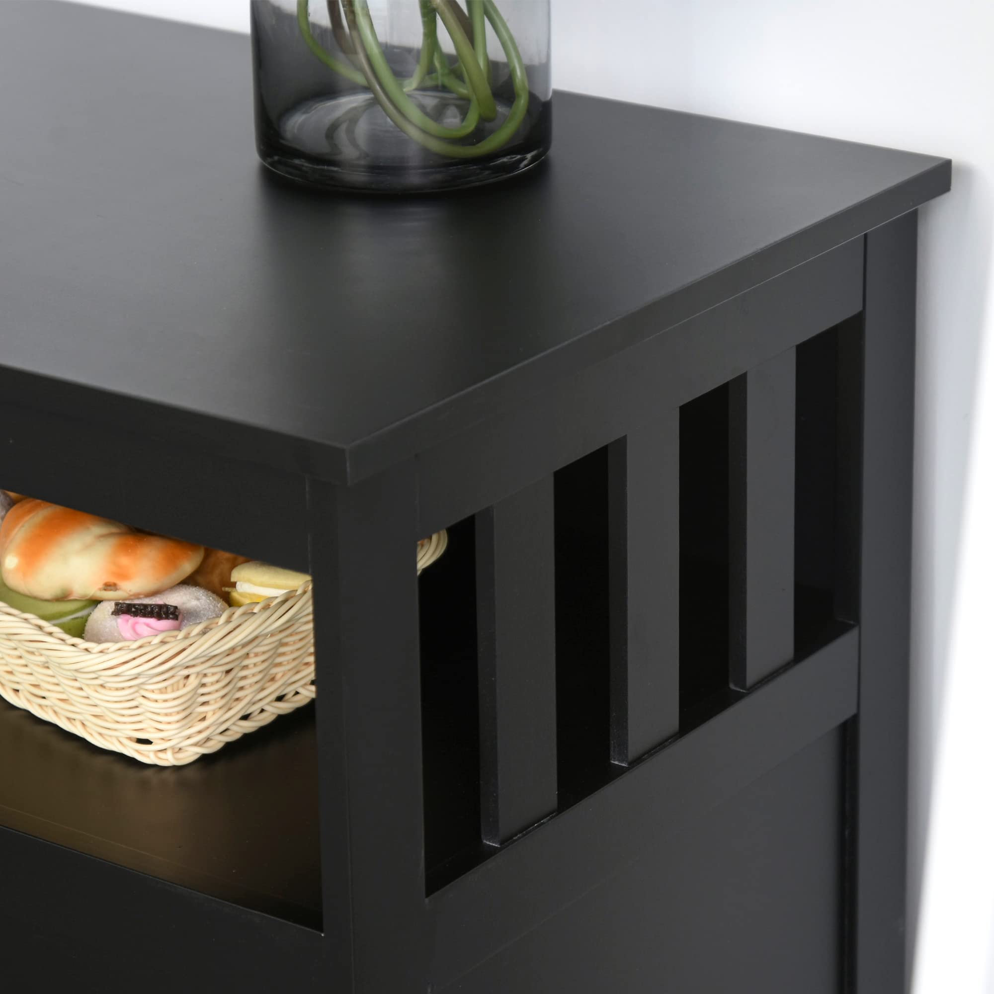 HOMCOM Modern Sideboard Buffet Cabinet with 2-Tier Shelf & Open Storage - Black Coffee Bar Cabinet for Dining Room, Living Room & Kitchen Organization