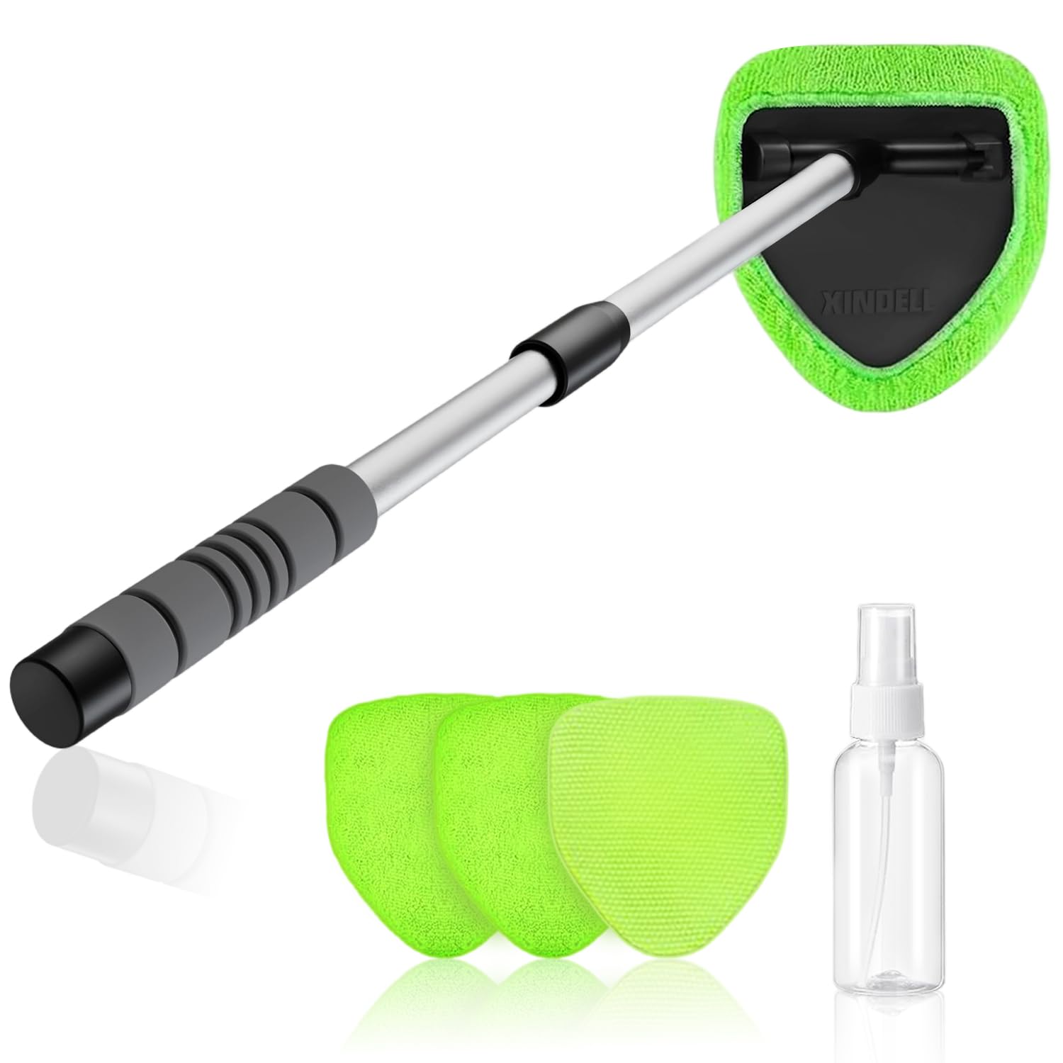 XINDELL 29-inch Extendable Windshield Cleaner Tool with 4 Microfiber Pads - Car Interior Cleaning Brush Kit for Auto Glass Detailing, Trucks, SUVs, RVs & Home Windows - Perfect for Car Wash, Vehicle Maintenance and Household Cleaning