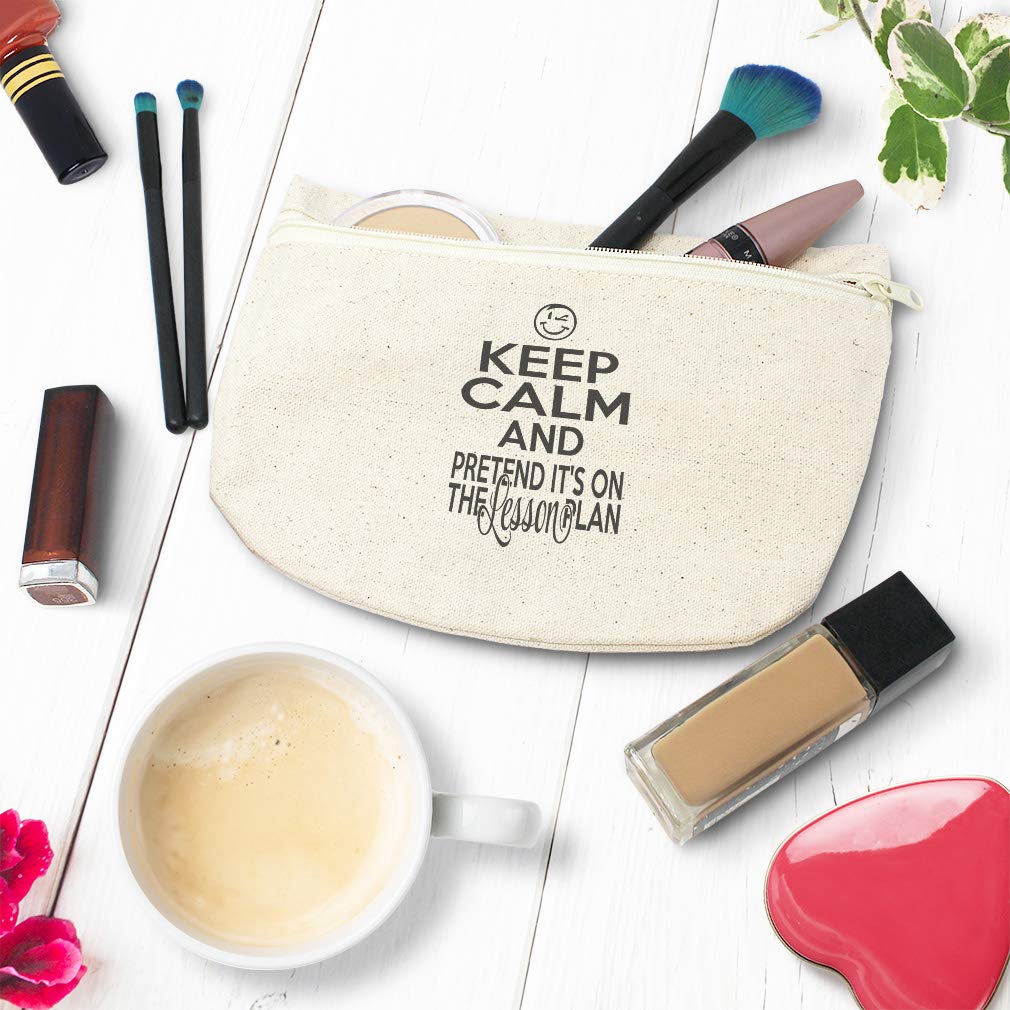 Custom Canvas Makeup Bag - Keep Calm & Pretend It's on Lesson Plan - 9x6 Inch Natural Tote Pouch for School, Office & Travel - Perfect for Teachers, Students & Professionals (Professional School Supplies & Pencil Case)