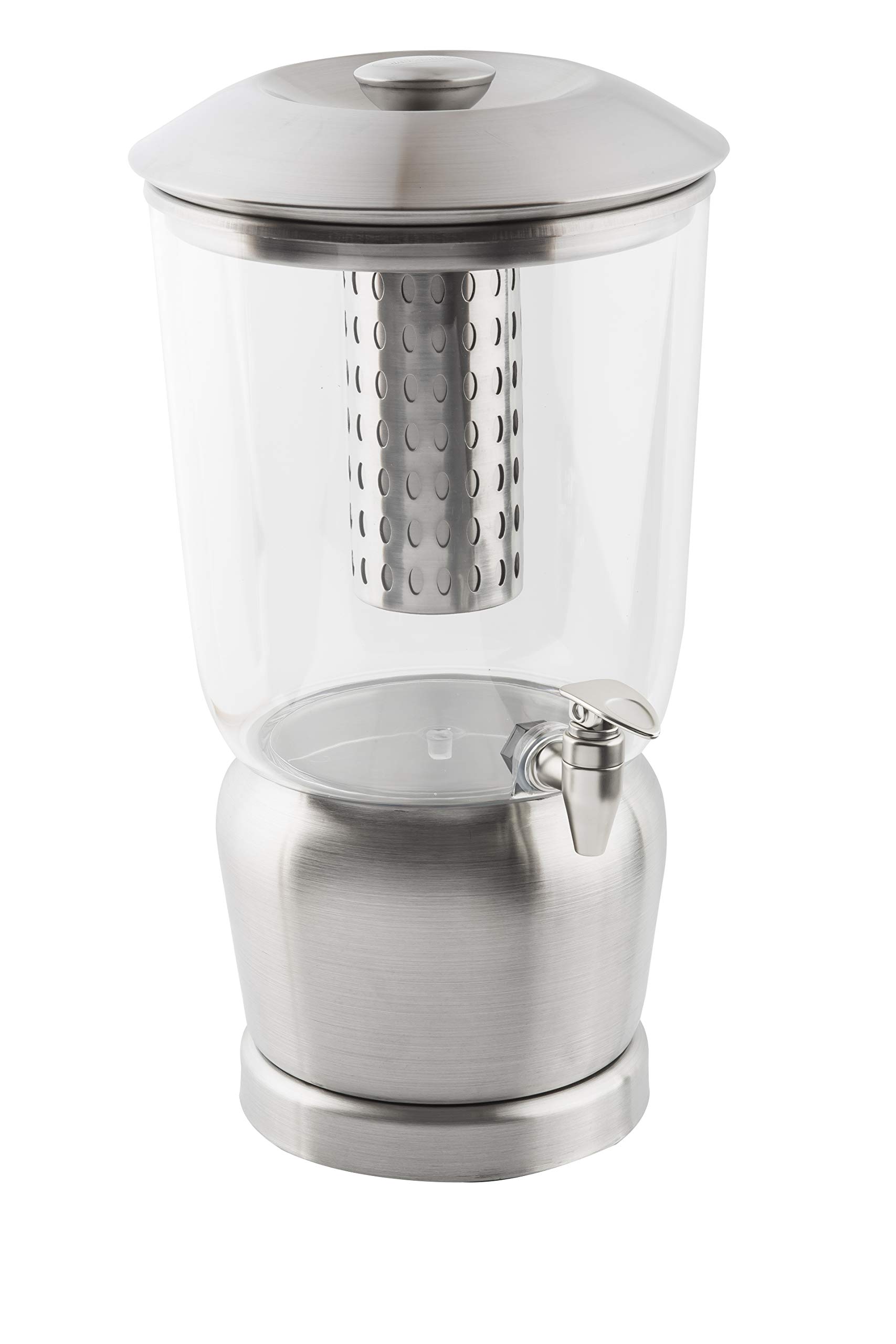 Premium TableCraft 75 2.5 Gallon Drink Dispenser with Fruit Infuser & Stand - Tritan BPA-Free Plastic & Brushed Stainless Steel - Cold Beverage Server for Parties, Weddings, Catering & Home Use - Perfect for Lemonade, Iced Tea & Infused Water