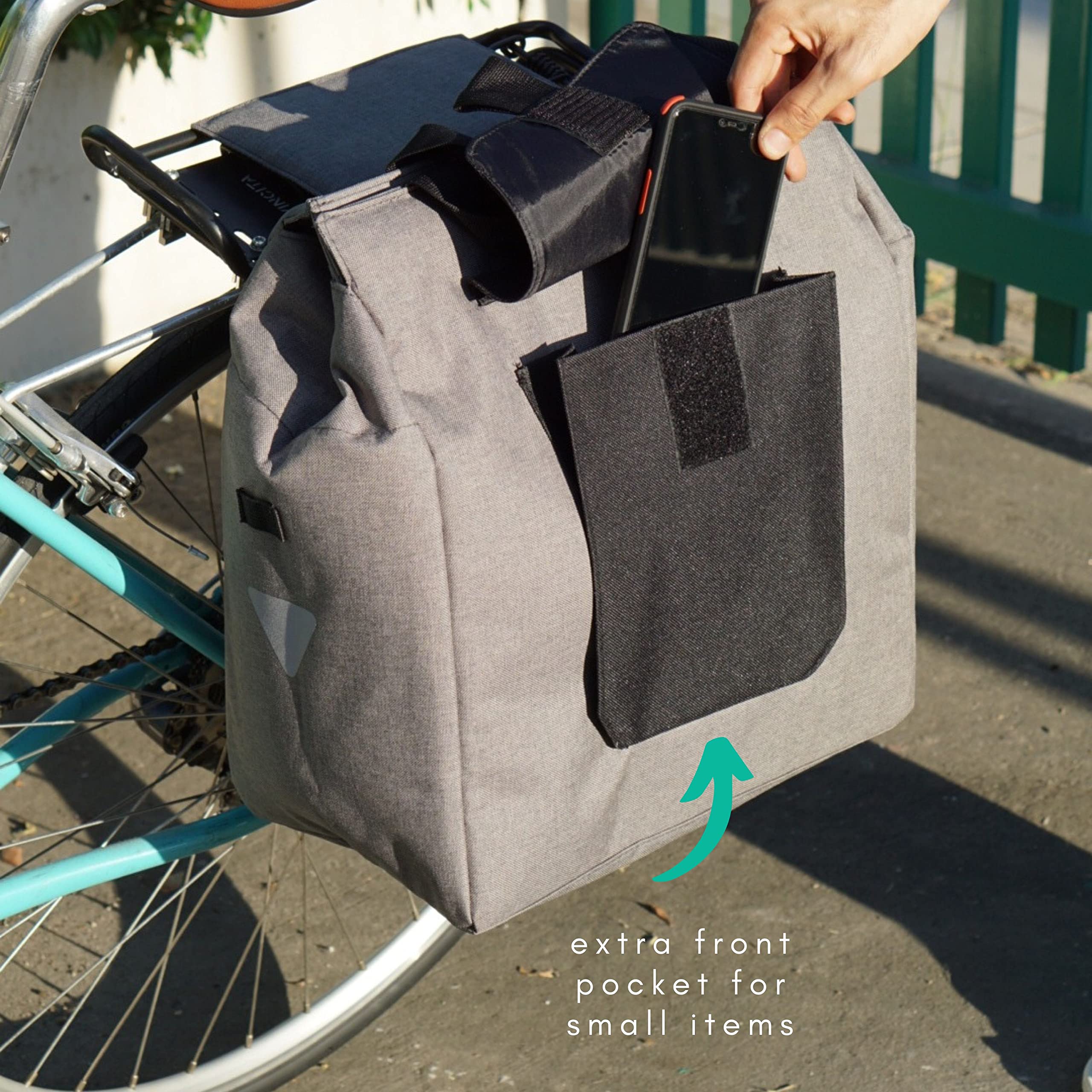 Vincita Jess Insulated Bike Pannier Bag - 24L Large Capacity Cooler Grocery Bag for Urban Commuters | Waterproof, Reflective Safety Spots & Easy-Access Zipper | Perfect for Cycling to Work, Grocery Shopping & Outdoor Picnics
