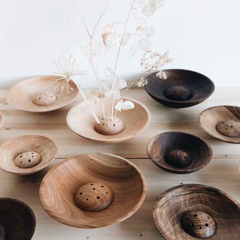 Handmade Wooden Dried Flower Bowl - Natural Home Decor for Centerpieces, Wedding Decorations & Rustic Table Settings