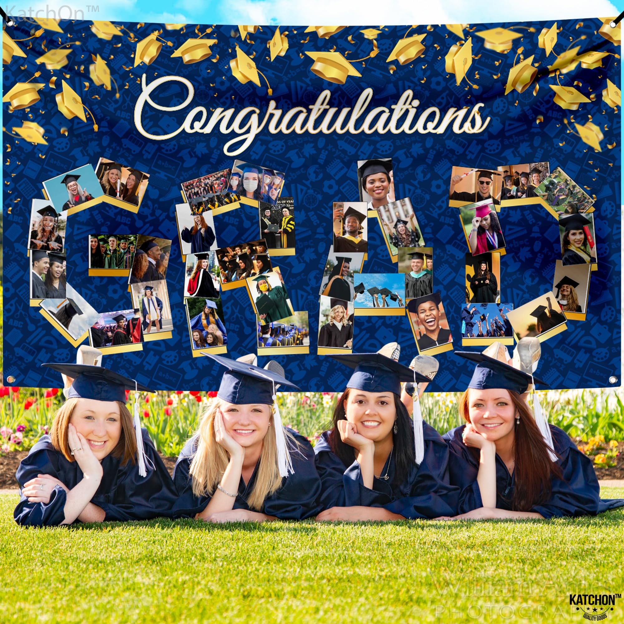 KatchOn Personalized Graduation Photo Banner 72x44 Inch - Class of 2025 Graduation Decorations | Blue Graduation Backdrop for Graduation Party, High School & College Ceremony Decor | Perfect for Graduation Photos, Party Decorations & Celebration Events
