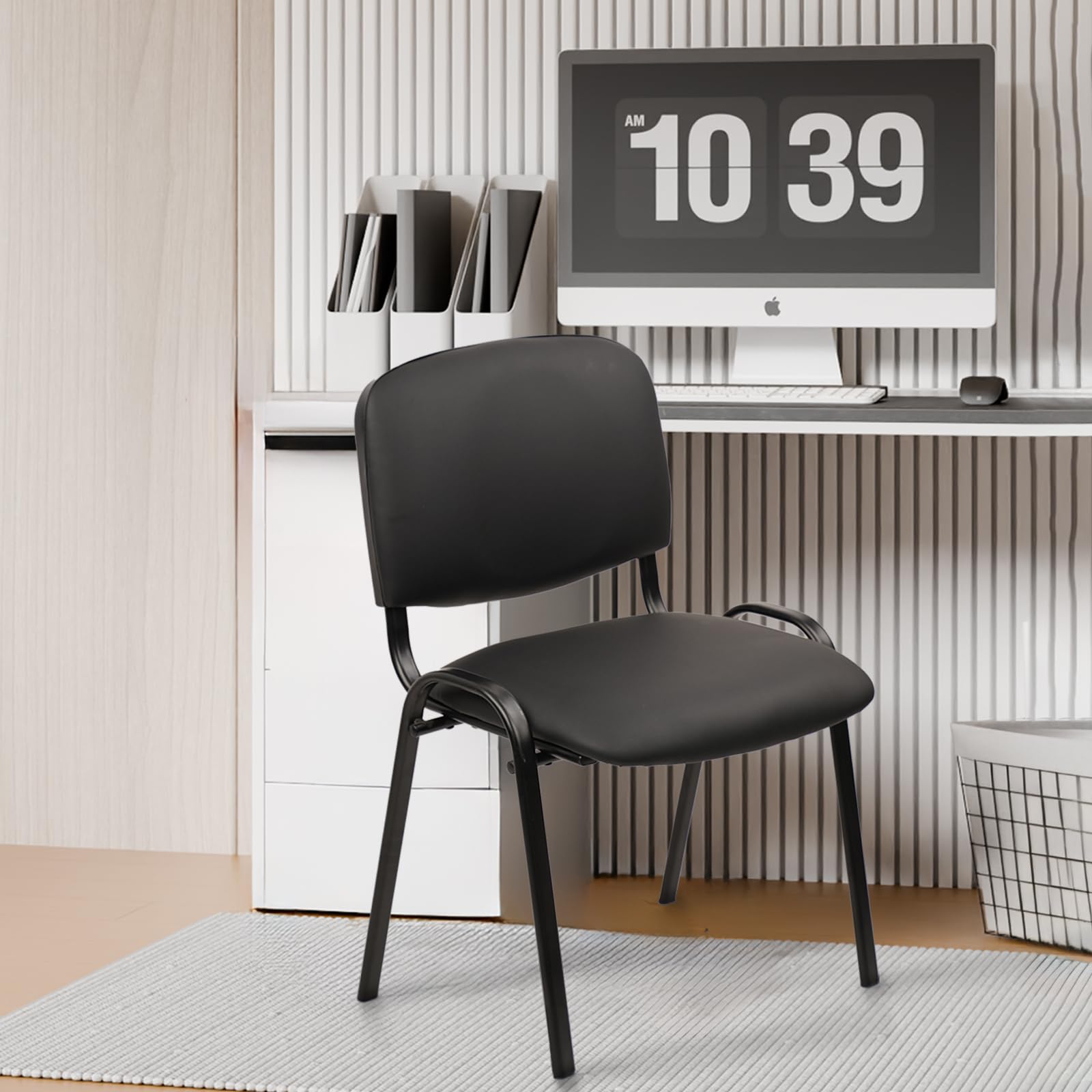CLATINA Stackable Conference Room Chairs - 10 Pack Black PU Leather Armless Guest Chairs with Metal Frame for Office, Reception, Lobby, Training School & Waiting Areas | No Wheels, Space-Saving Design for Business & Educational Settings