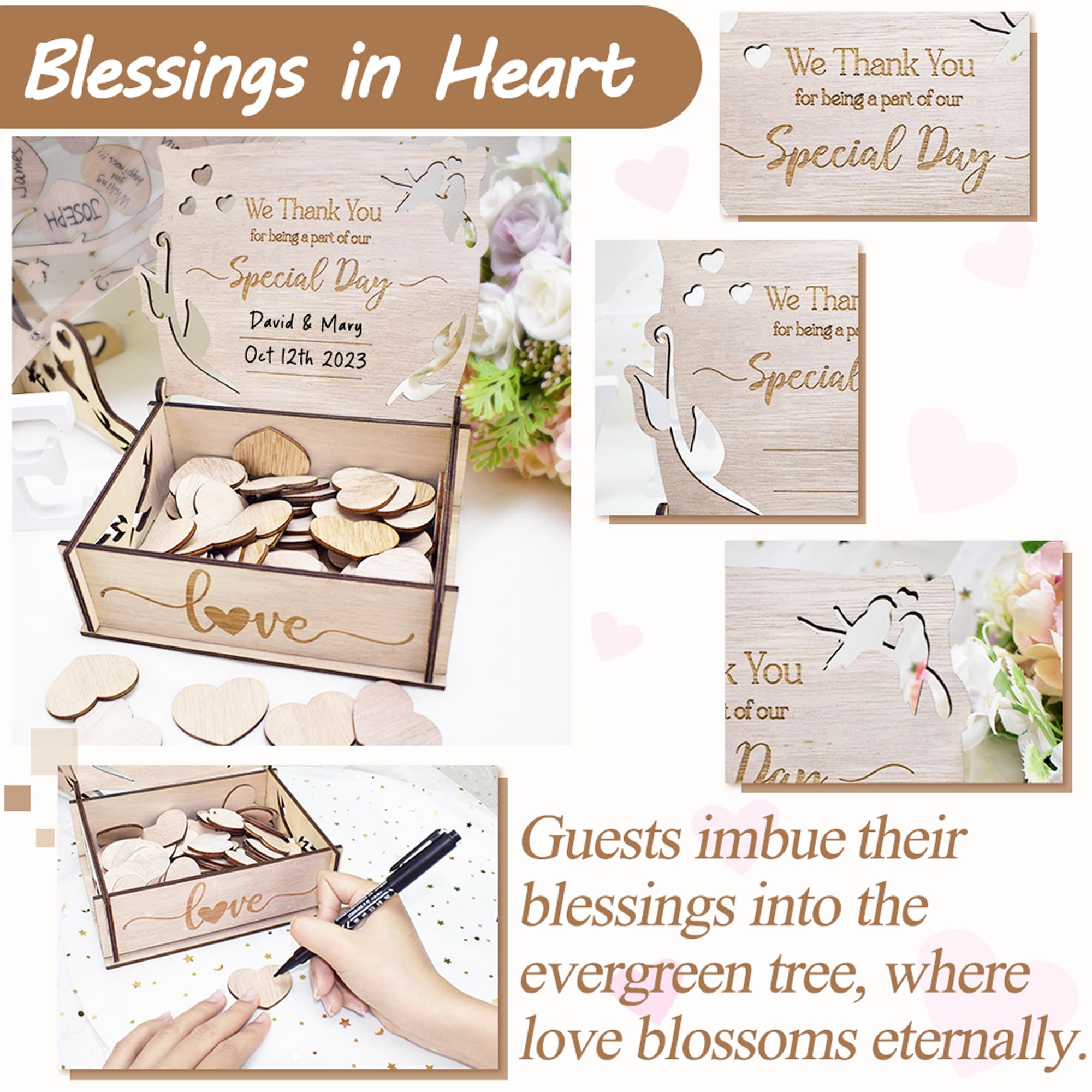 Rustic Wooden Tree of Life Wedding Guest Book Alternative - Heart Shaped Drop Box with Picture Frame for Wedding Decorations & Gifts | Perfect for Wedding Guest Signatures, Valentine's Day Presents & Rustic-Themed Weddings