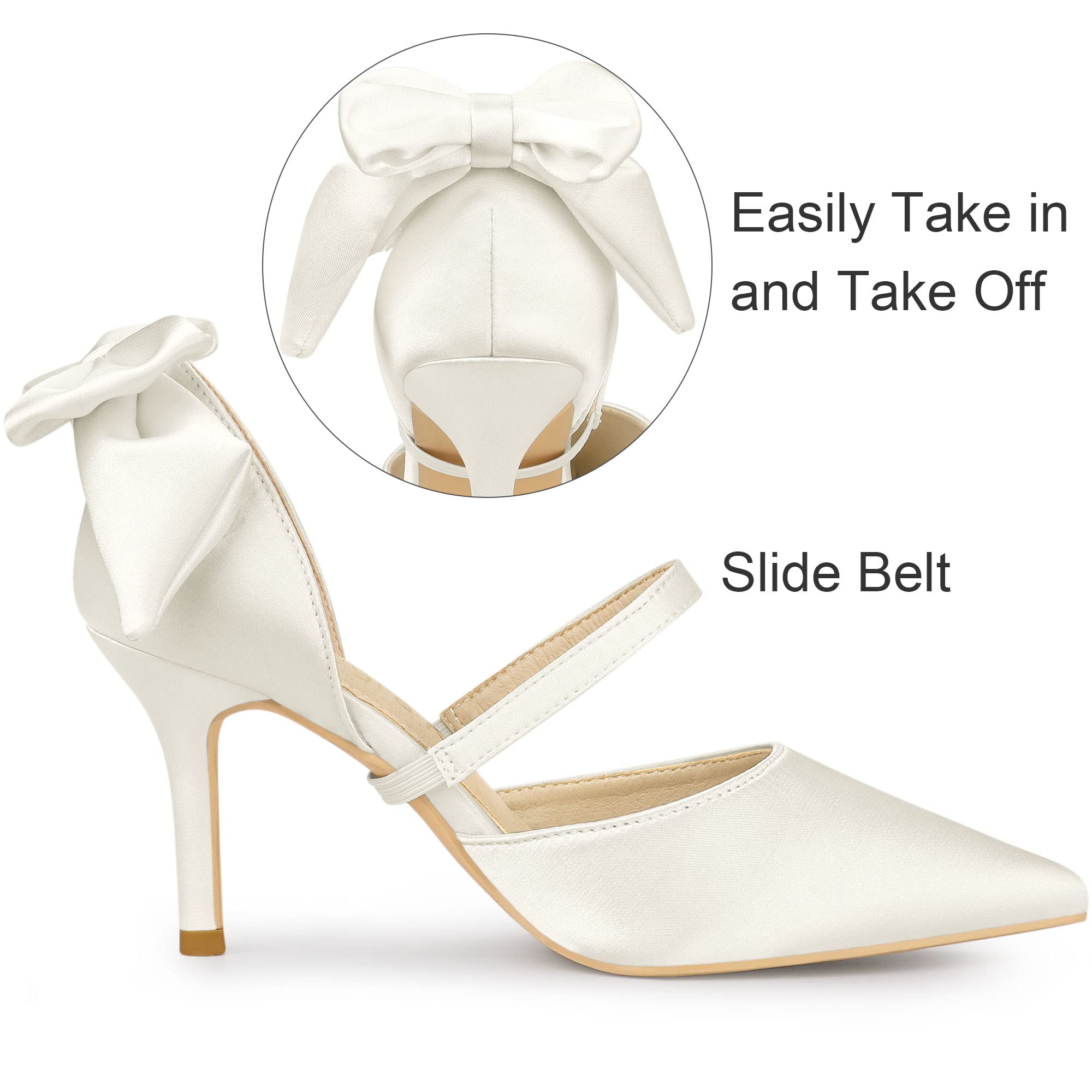 Allegra K Women's Pointed Toe Bow Satin Stiletto Heels Pumps - Elegant Dress Shoes for Parties, Weddings & Evening Events