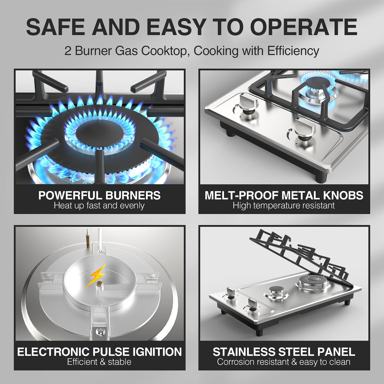 ANHANE 12 Inch 2 Burner Gas Cooktop - Portable Stainless Steel LPG/NG Dual Fuel Built-in Stove for RV, Apartment, Camping & Outdoor Cooking | Perfect for Small Kitchens, Tailgating & Emergency Preparedness