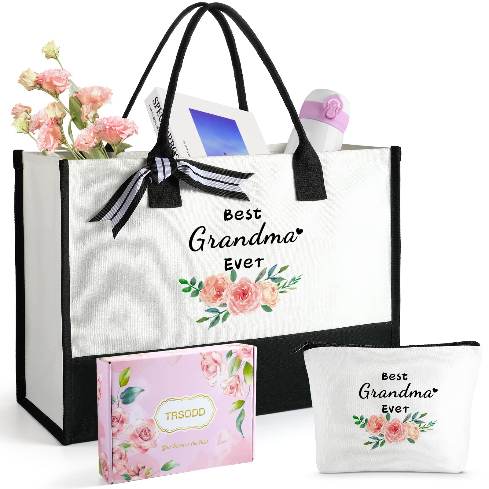 TRSODD Mother's Day Gift Set for Grandma - Tote Bag & Makeup Bag Combo | Birthday Present for Women, Gigi, Nana | Perfect for Travel, Shopping & Daily Use