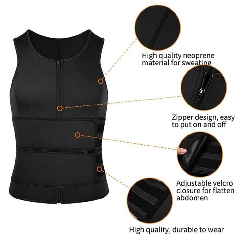 Men's Waist Trainer Vest - Double Belt Fat Burner Corset Top for Fitness & Sweat Workouts | Slimming Workout Shirt for Abdomen & Core Training