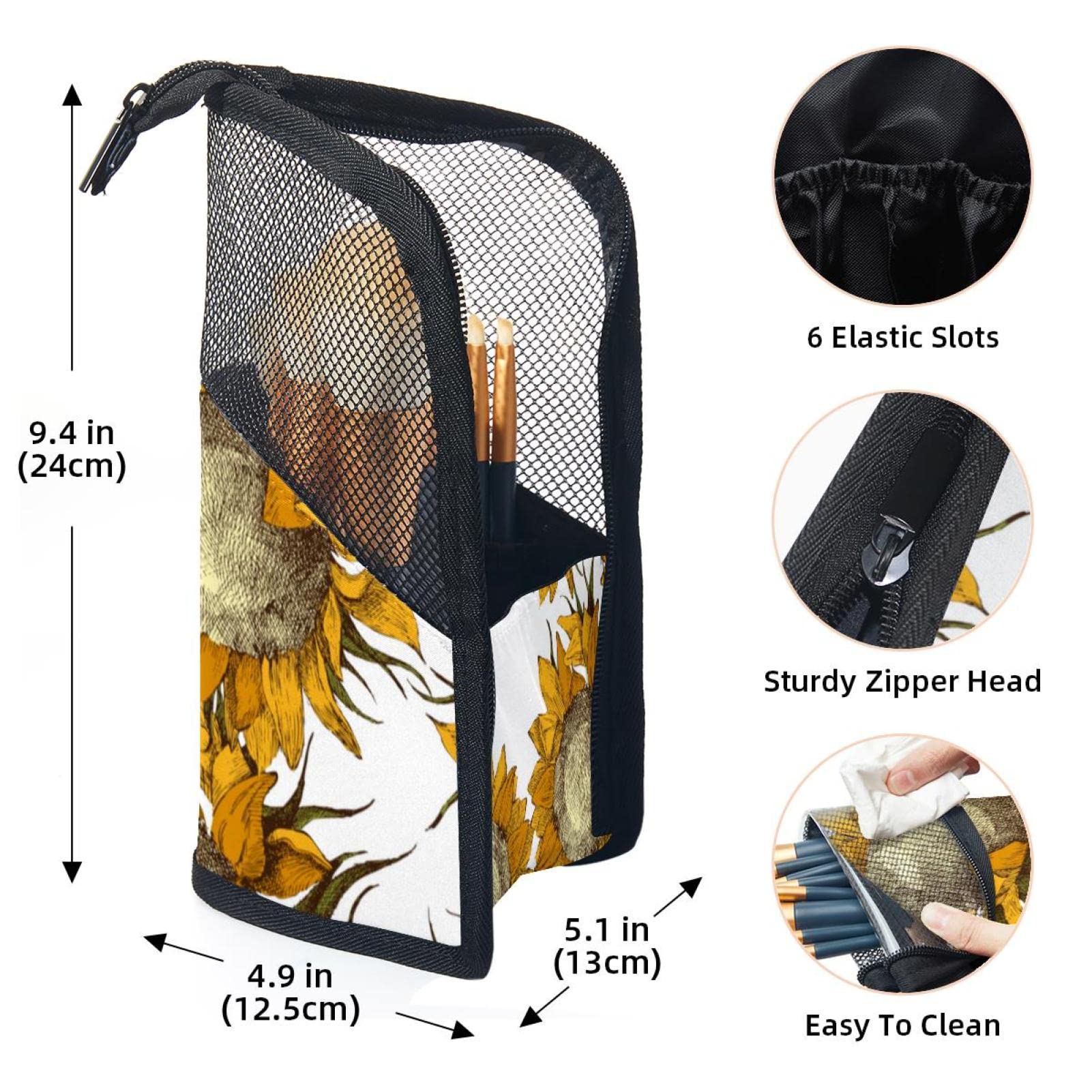 12-Piece Sunflower Pattern Makeup Brush Organizer Bag – Portable Makeup Brush Holder Case for Travel & Home Storage