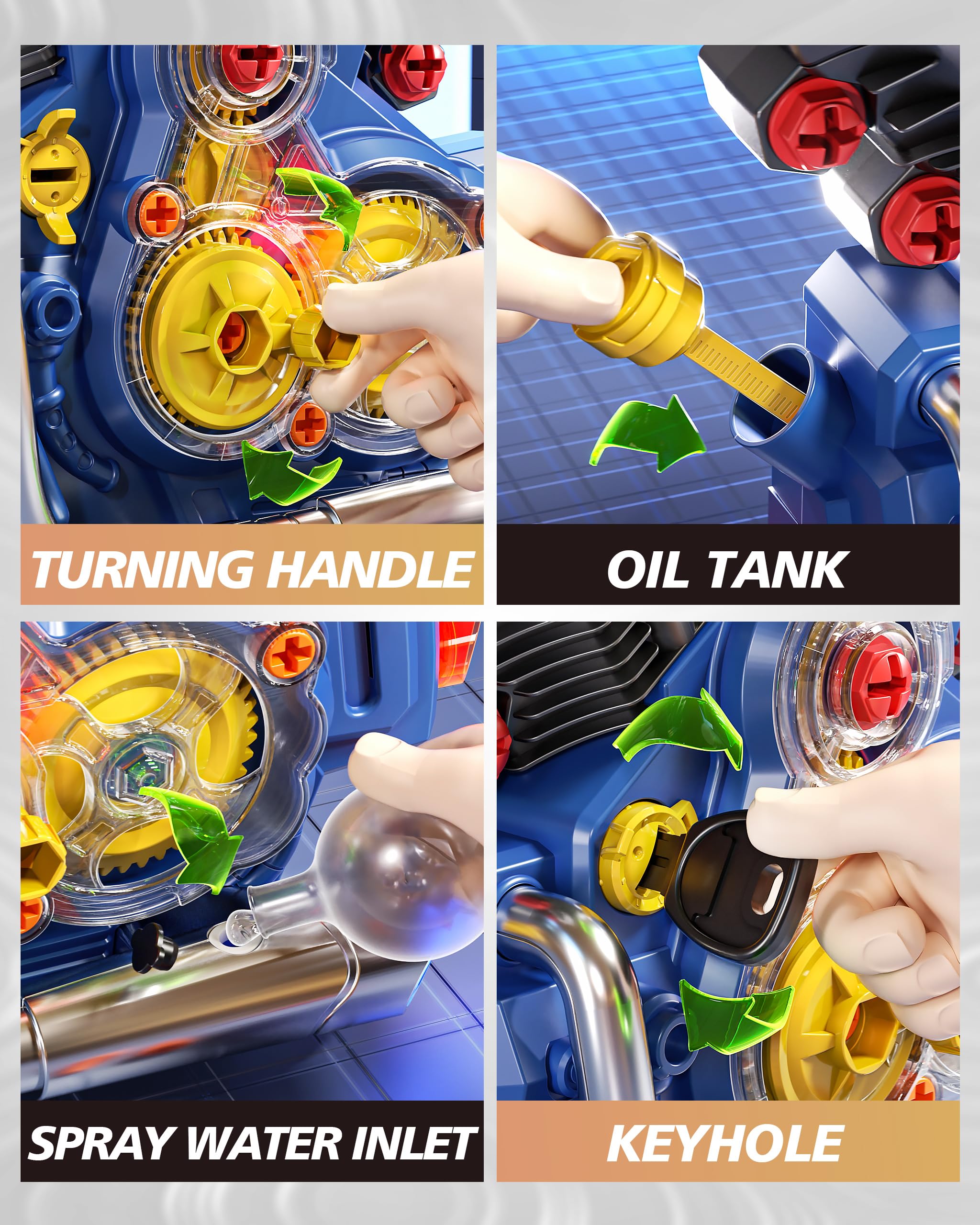 STEM Motorcycle Engine Building Kit for Kids - Educational Mechanic Toy with Cool Light & Sound, Science Model Kit for Boys & Girls Ages 3+ - Perfect for STEM Learning, Birthday Gifts & Pretend Play (Blue)