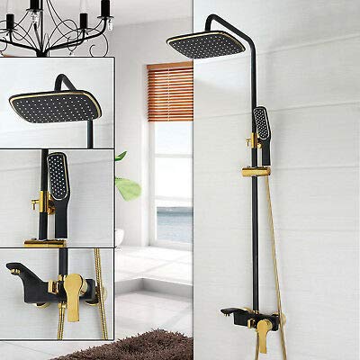 Yanksmart Gold Black Rainfall Handheld Shower Head - Wall Mounted Bathroom Faucet Mixer Kit with Adjustable Spray - Perfect for Modern Showers, Spa-Like Experience, and Water-Saving Bathroom Upgrades