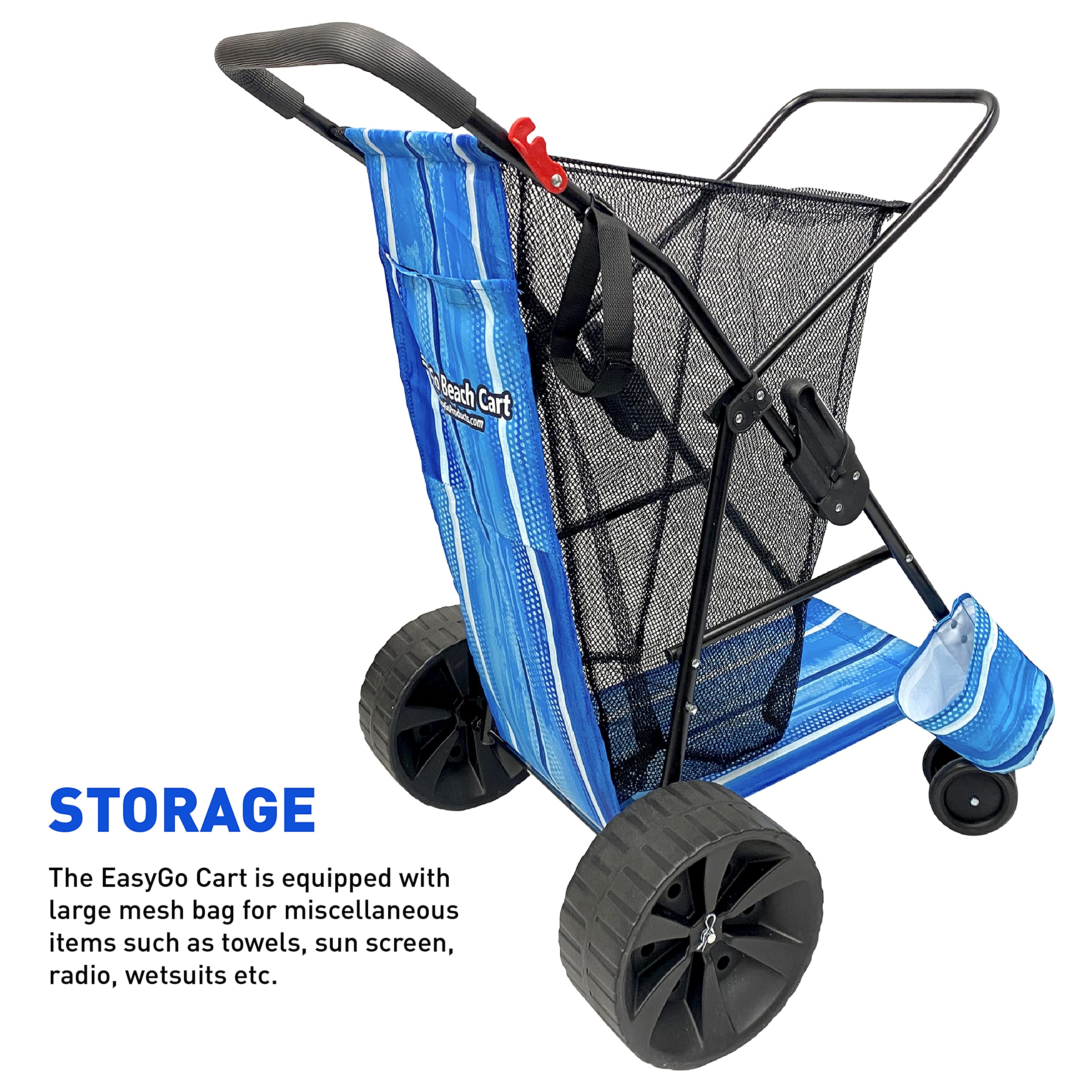 Premium Heavy Duty Folding Beach Cart with Large Sand Wheels - Holds 4 Chairs & Umbrella, Removable Storage Bag (Blue Striped) - Perfect for Beach Trips, Camping, Picnics & Outdoor Adventures