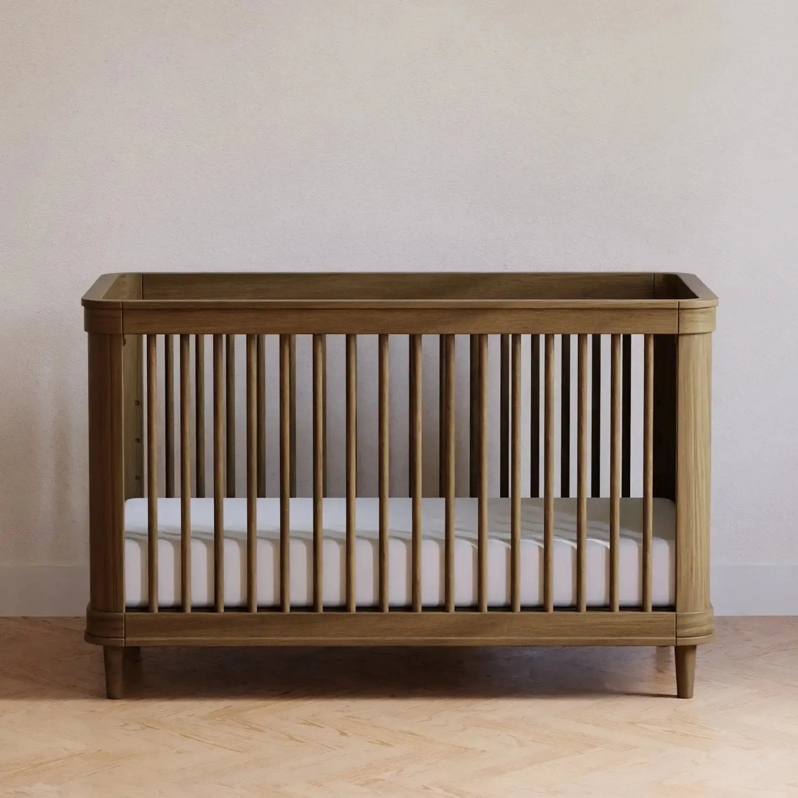 Namesake Marin Cane 3-in-1 Convertible Crib - Natural Walnut & Blonde Cane | Nursery Furniture for Baby Room, Toddler Bed & Daybed Conversion