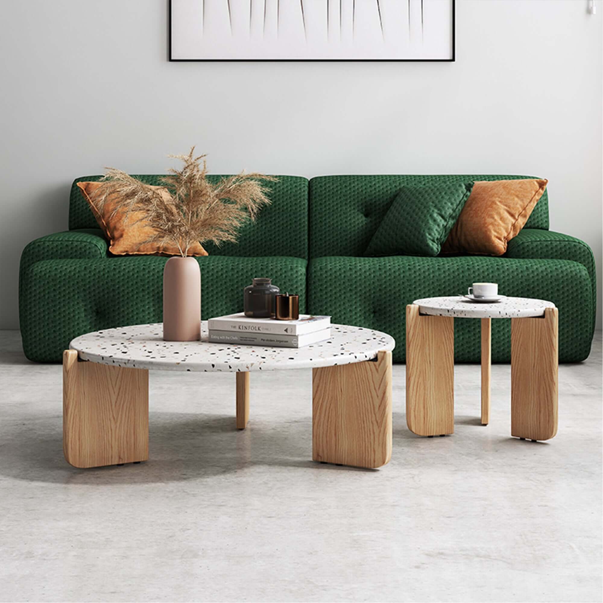 Modern Creative Terrazzo End Table & Coffee Side Table Set - Stylish Living Room Furniture for Small Spaces, Bedroom Accent Table, Home Decor