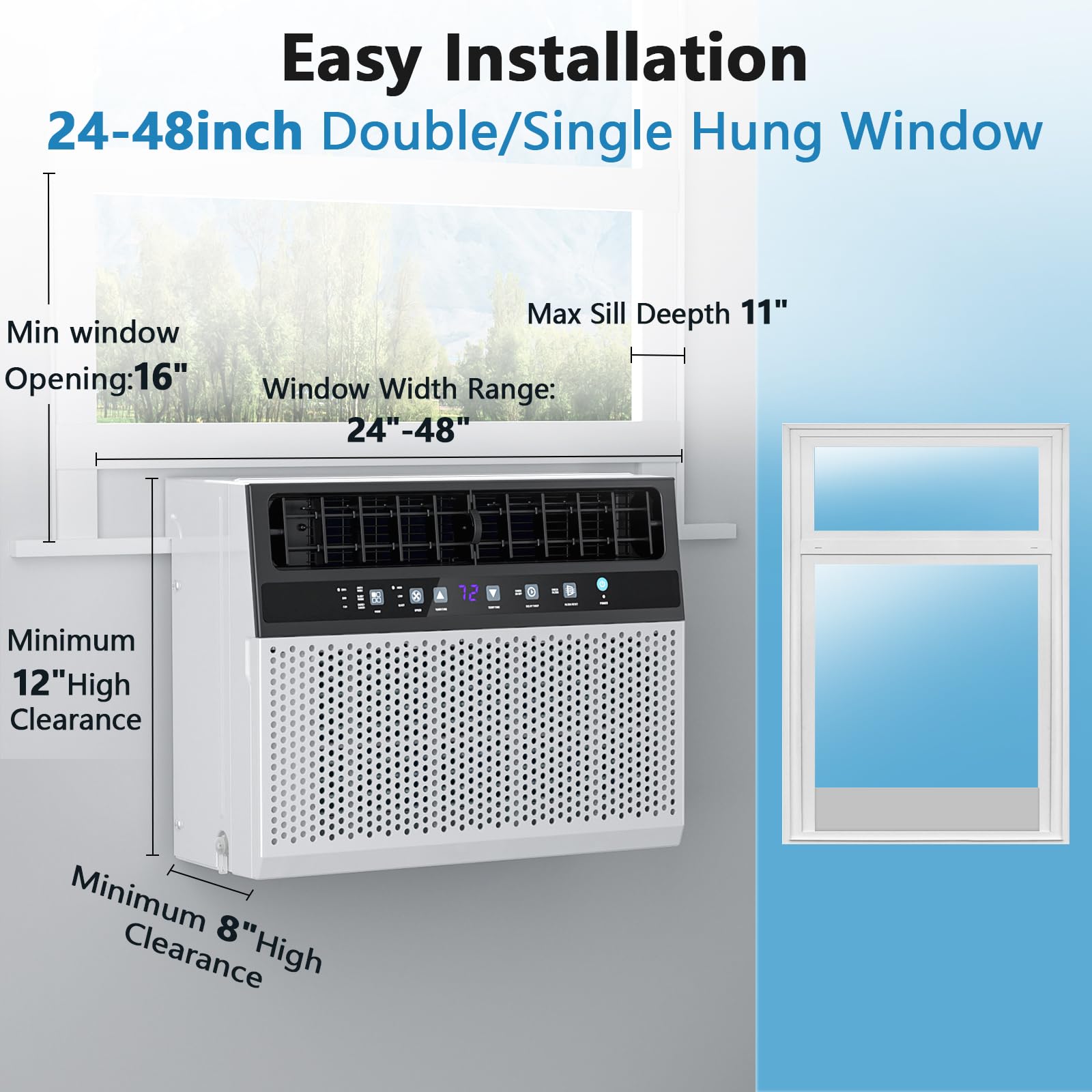 12000 BTU Window Air Conditioner - Joy Pebble AC Unit Cools Rooms Up to 550 Sq.Ft with 3 Fan Speeds, Dehumidifier, 24H Timer & ECO Mode - Perfect for Bedrooms, Living Rooms and Home Offices