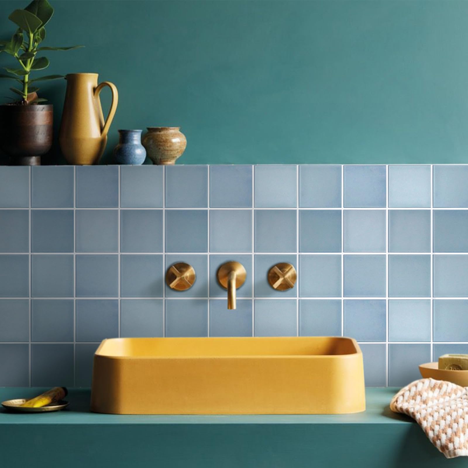 Commomy 10-Pack Matte Blue PVC Peel and Stick Wall Tiles 11.8x11.8 Inch - 3D Square Self-Adhesive Backsplash for Kitchen, Bathroom, Bedroom, Living Room & RV - Easy DIY Home Renovation, Waterproof Decorative Wall Panels