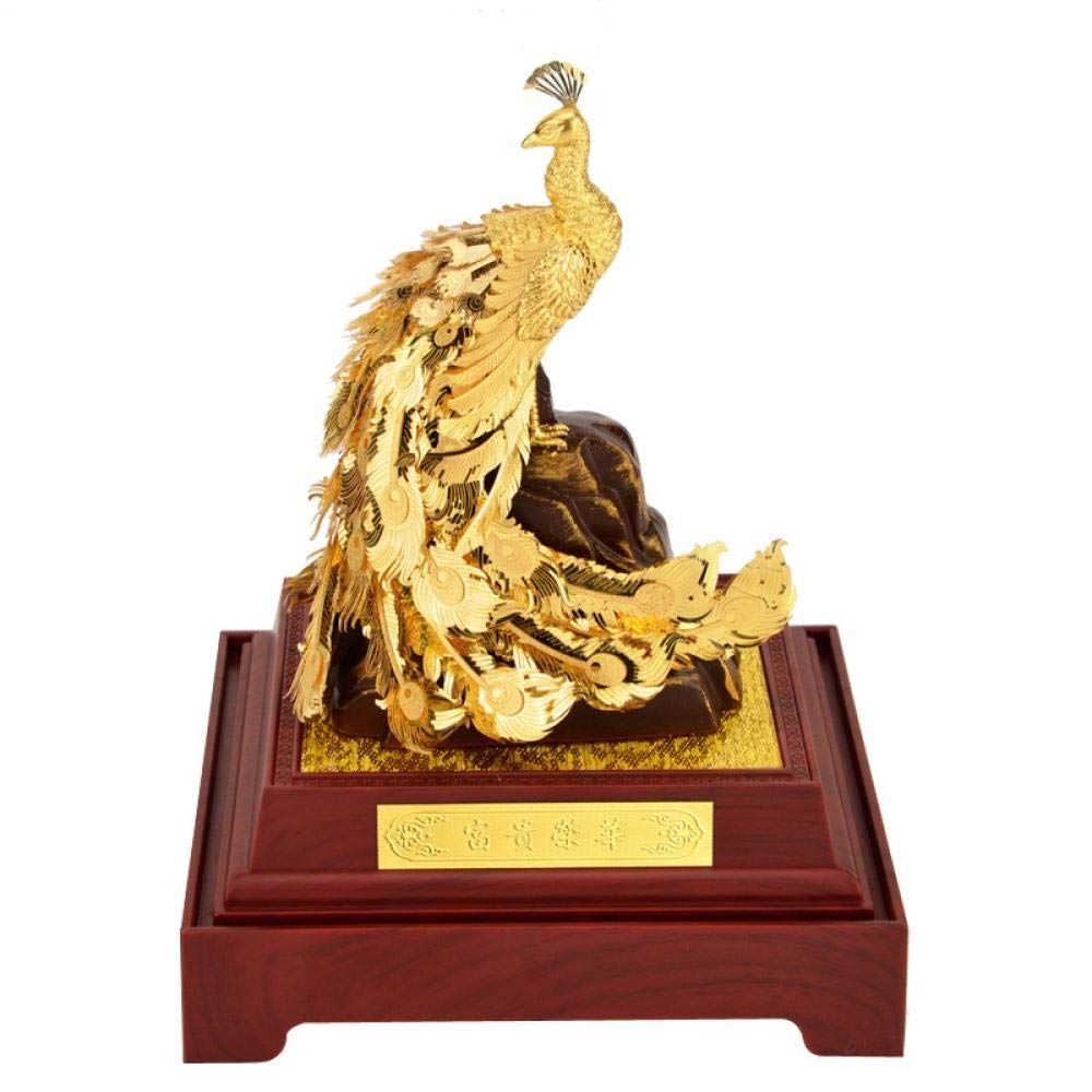 Golden Phoenix Statue Sculpture - Elegant Wedding Decor, Home Ornament & Lucky Gift for Housewarming, Anniversary, Feng Shui Decorations | Handcrafted Peacock Art for Living Room, Bedroom, Office