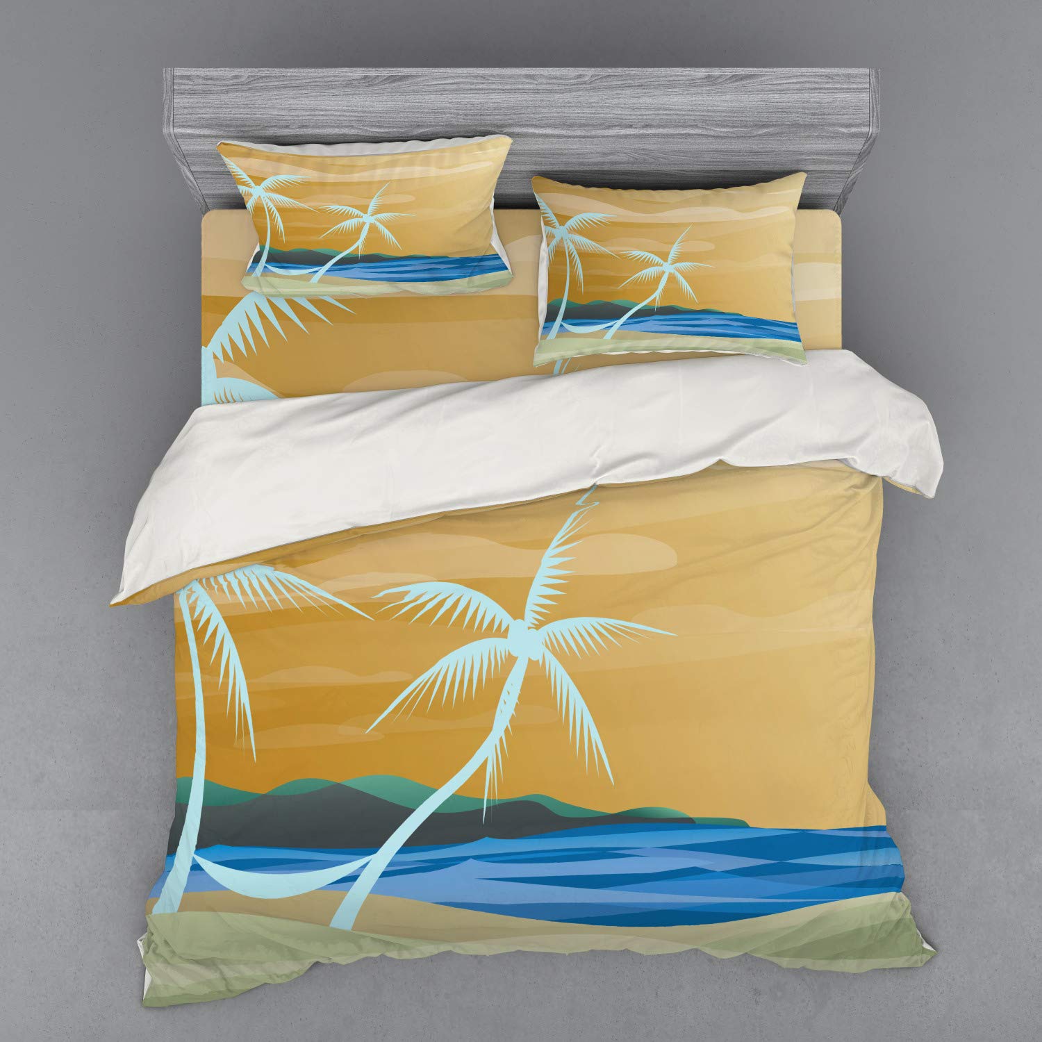 Ambesonne Tropical Beach Duvet Cover Set - King Size Navy & Cream 4-Piece Bedding with Hammock Print, Includes Shams & Fitted Sheet | Perfect for Coastal Decor, Vacation Home Bedrooms & Summer Themed Guest Rooms