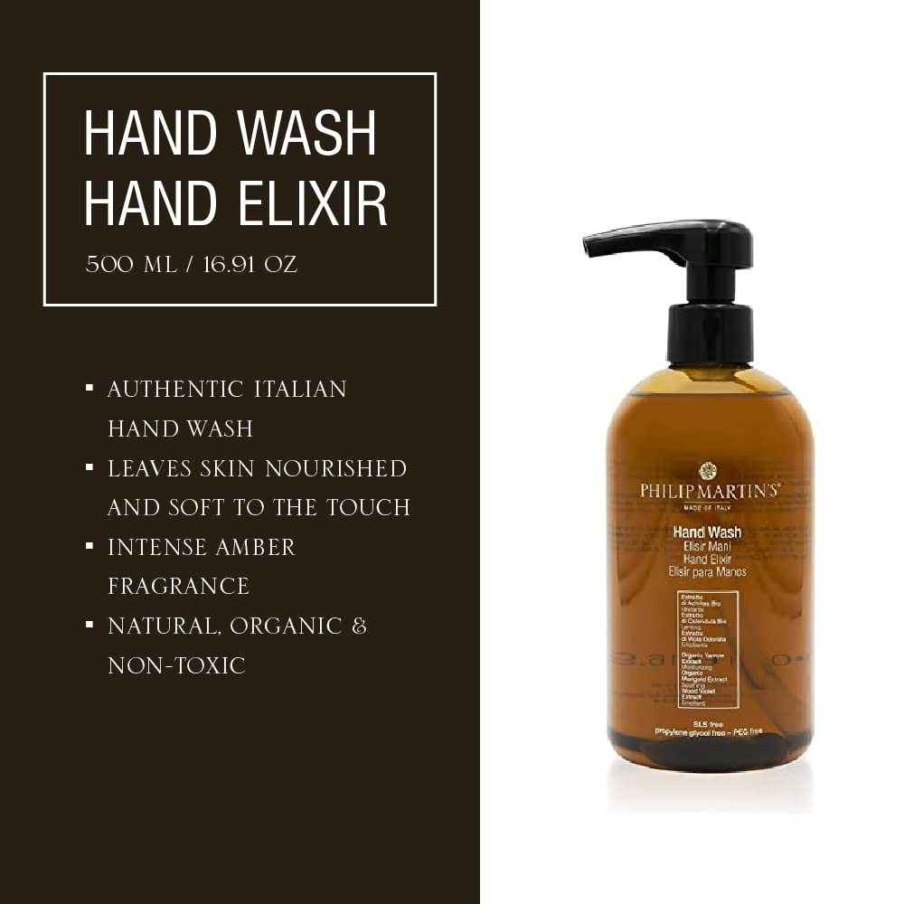 Philip Martin's Hydrating Amber Hand Wash Elixir - Moisturizing Liquid Soap for Dry Hands (16.9 oz) - Perfect for Home, Spa & Luxury Bathroom Essentials