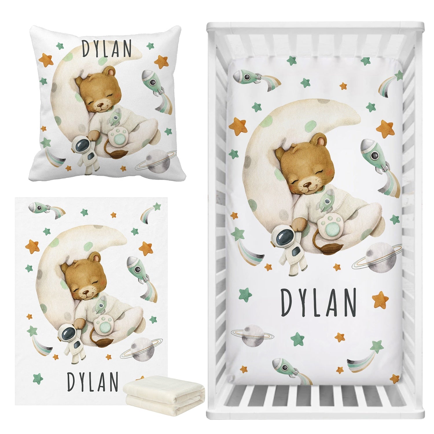 Sleepy Lion on Moon Baby Name Cot Bedding Set | Soft Nursery Bedding for Newborns | Perfect Baby Shower Gift & Nursery Decor for Boys & Girls