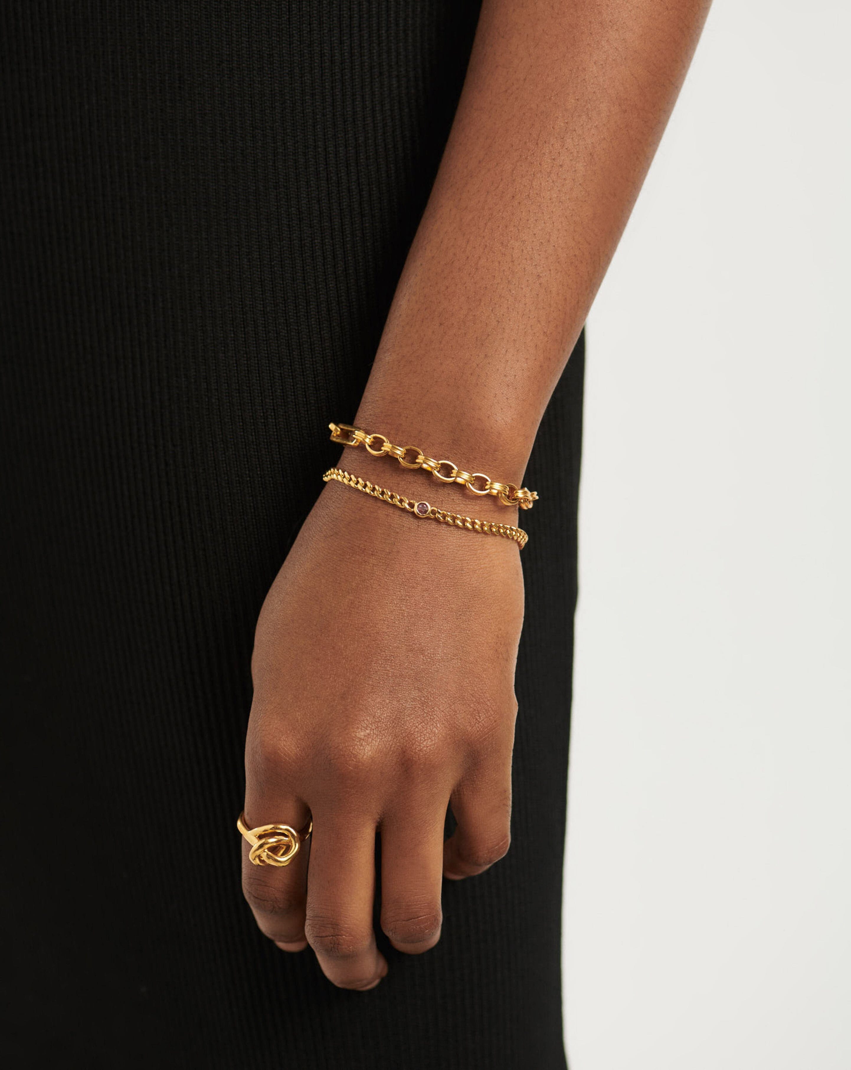 October Birthstone Chain Bracelet - 18k Gold Plated Vermeil with Pink Tourmaline | Elegant Jewelry Gift for Women, Birthday, Anniversary & Special Occasions