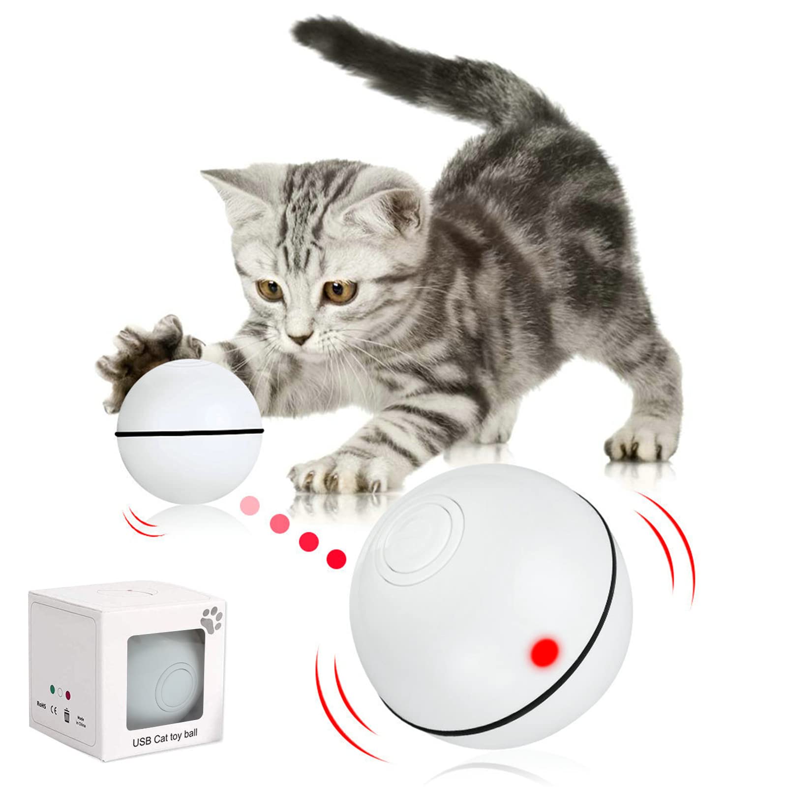 Interactive Cat Toys Ball - Smart Automatic Rolling Kitten Toy with LED Lights & Timer, USB Rechargeable Motion Ball for Indoor Cats - Perfect Exercise Gift for Playful Kittens & Adult Cats (Ideal for Boredom Relief & Nighttime Play)