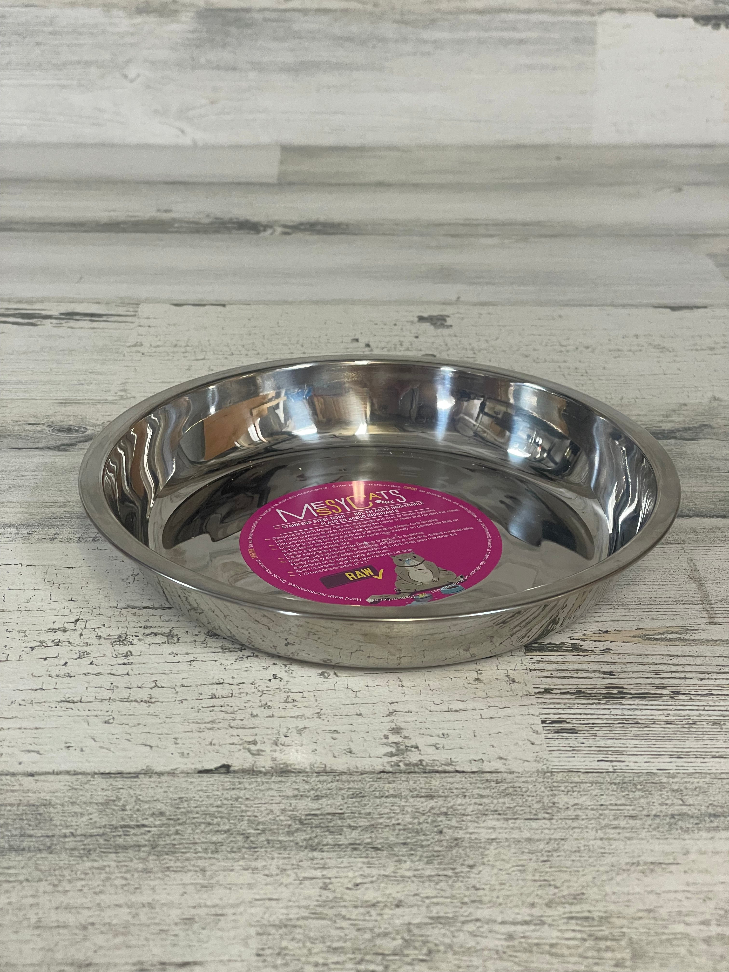 Messy Cats Stainless Steel Pet Bowl - 1.75 Cup Non-Slip Cat Food & Water Dish for Indoor/Outdoor Use - Perfect for Kittens & Adult Cats