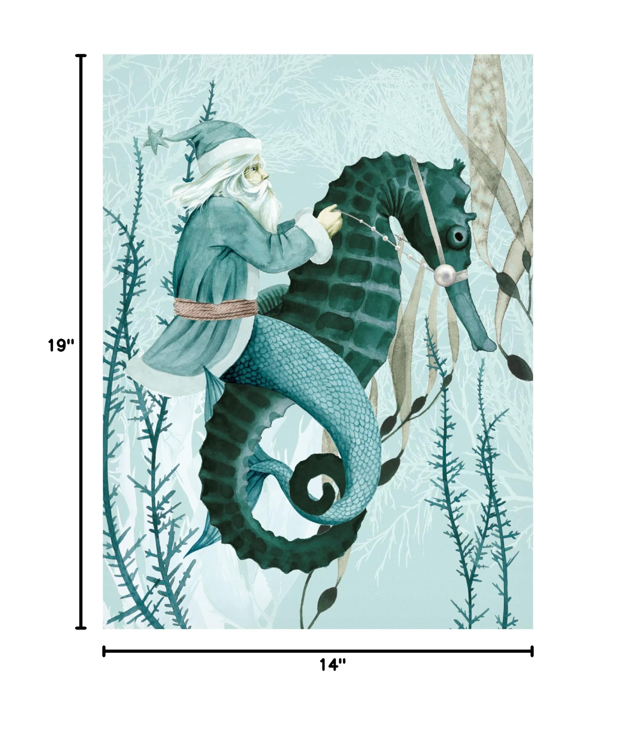 Grace Popp 'The Sea Santa I' Canvas Wall Art Print - Coastal Christmas Decor, Beach House Holiday Gift, Nautical Themed Living Room Painting