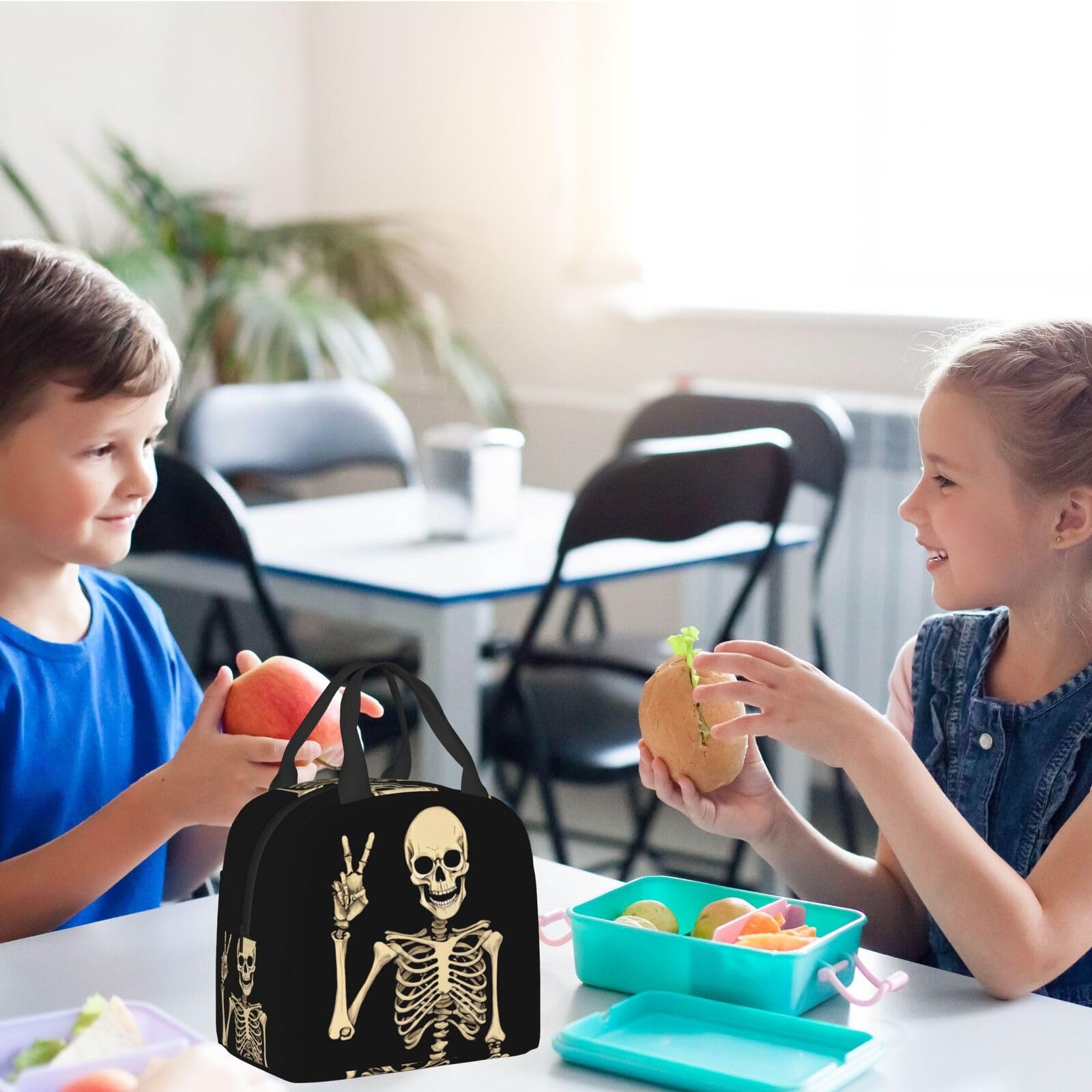**Insulated Skeleton Bone Lunch Box - Reusable Black Lunch Tote Bag for Men & Women, Perfect for Office, Camping, Hiking, Picnic, Beach & Travel - Ideal for Work, School & Outdoor Adventures**