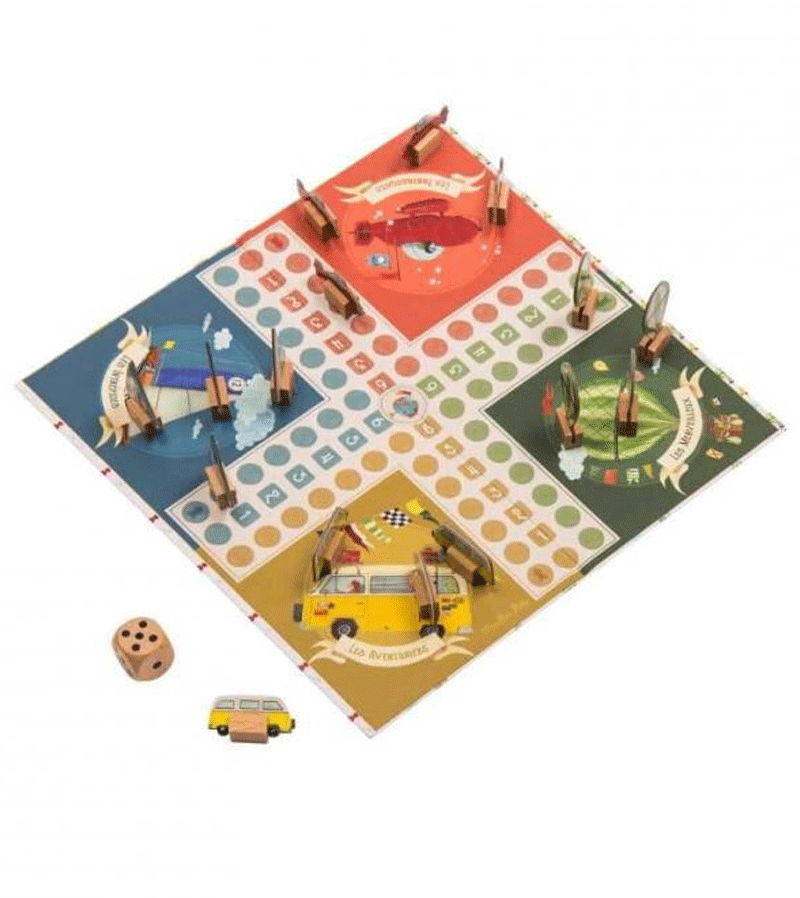 Moulin Roty Les Petits Chevaux Classic Wooden Board Game for Kids - Fun Family Game Night & Educational Toy for Children's Party