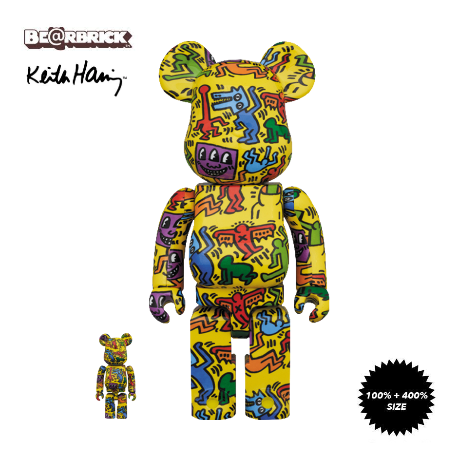 Bearbrick Keith Haring #5 100% & 400% Collectible Figure Set by Medicom - Perfect for Art Lovers, Toy Collectors, and Home Decor