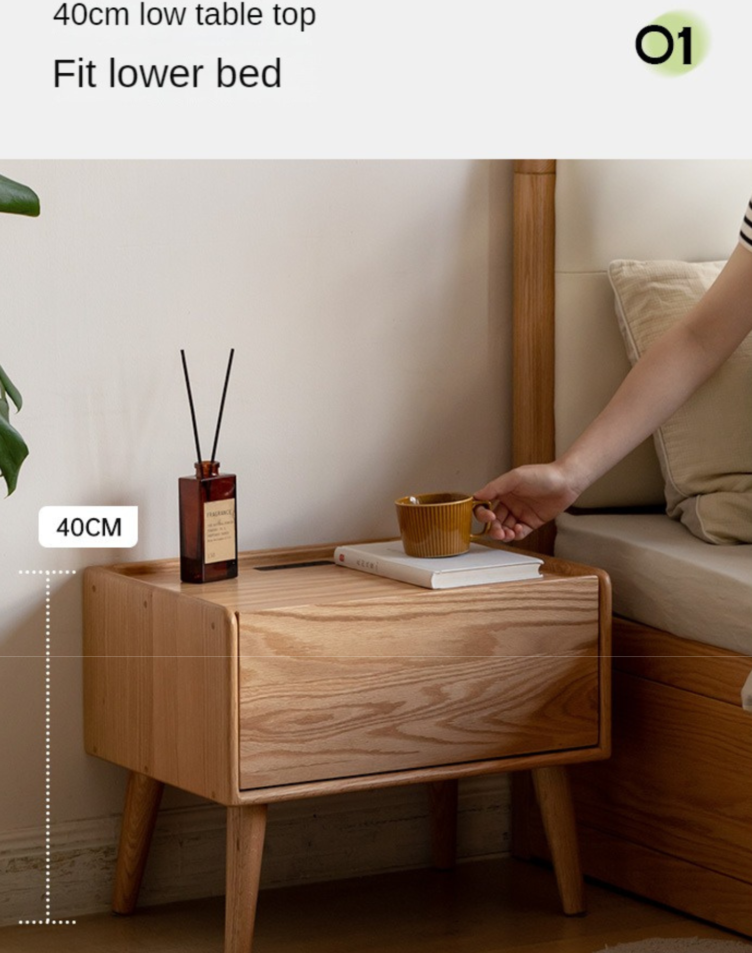 Solid Oak Wood Nightstand with Built-in USB Outlet - Perfect for Bedroom, Living Room, or Office Use