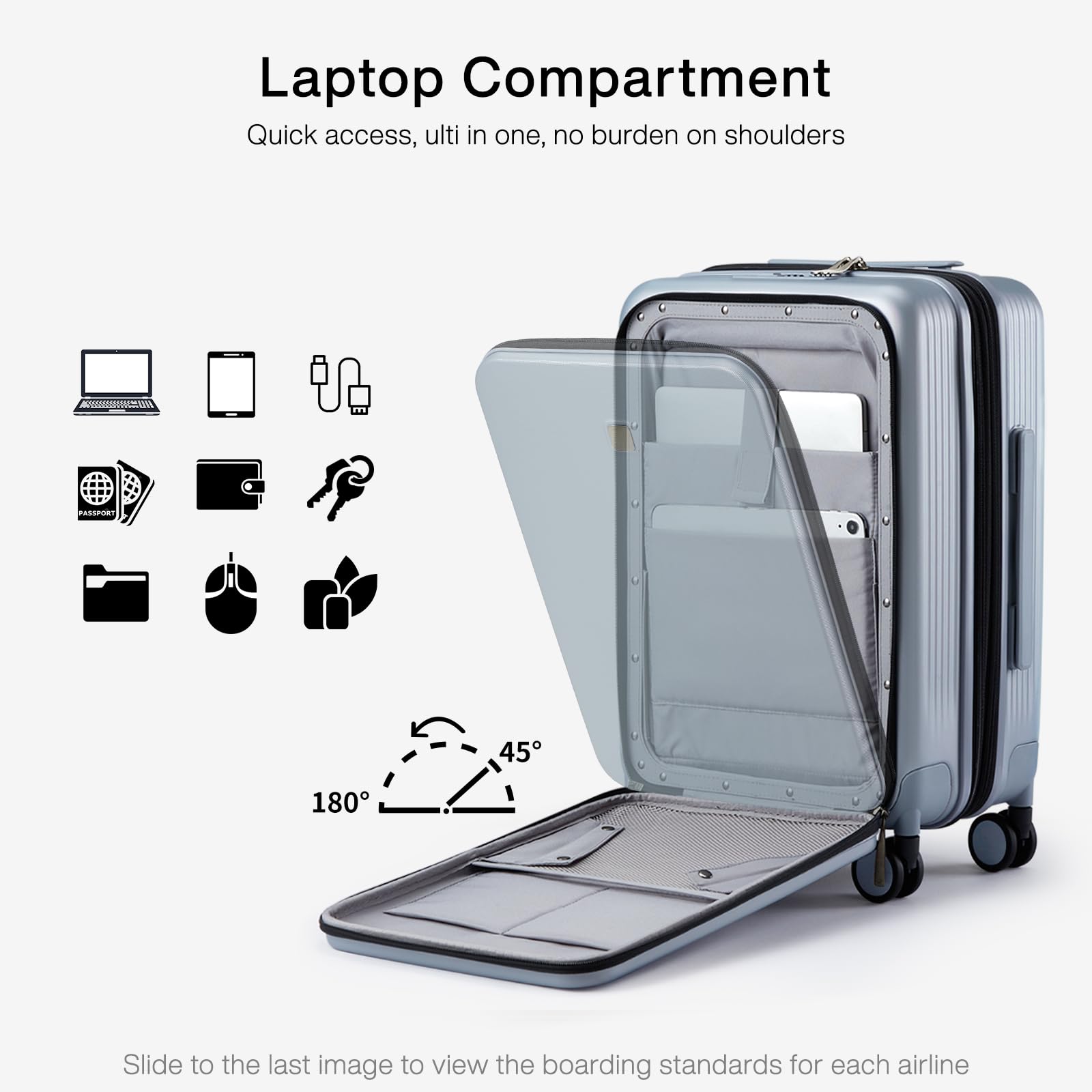 Expandable 20 Inch Hardshell Carry-On Suitcase with Wheels - Airline Approved Lightweight Luggage for Business Travel & Short Trips (Grey) - Perfect for Weekend Getaways & Business Meetings