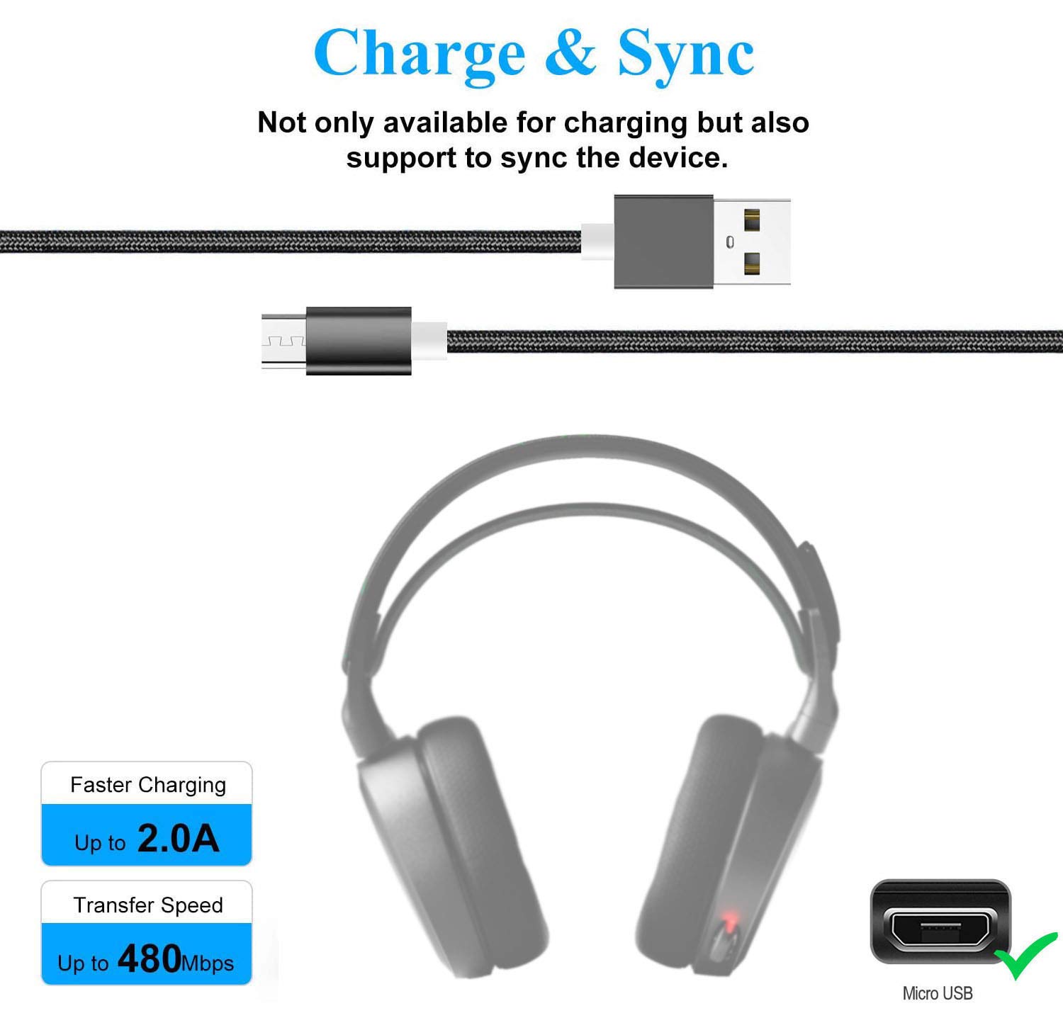 SteelSeries ARCTIS 9X/7P/9/Pro/7X/7/1/3 Wireless Gaming Headset USB Charging Cable - Fast Charging Cord for Gaming Headsets - Perfect for PC, Xbox, PlayStation & Mobile Gaming Sessions