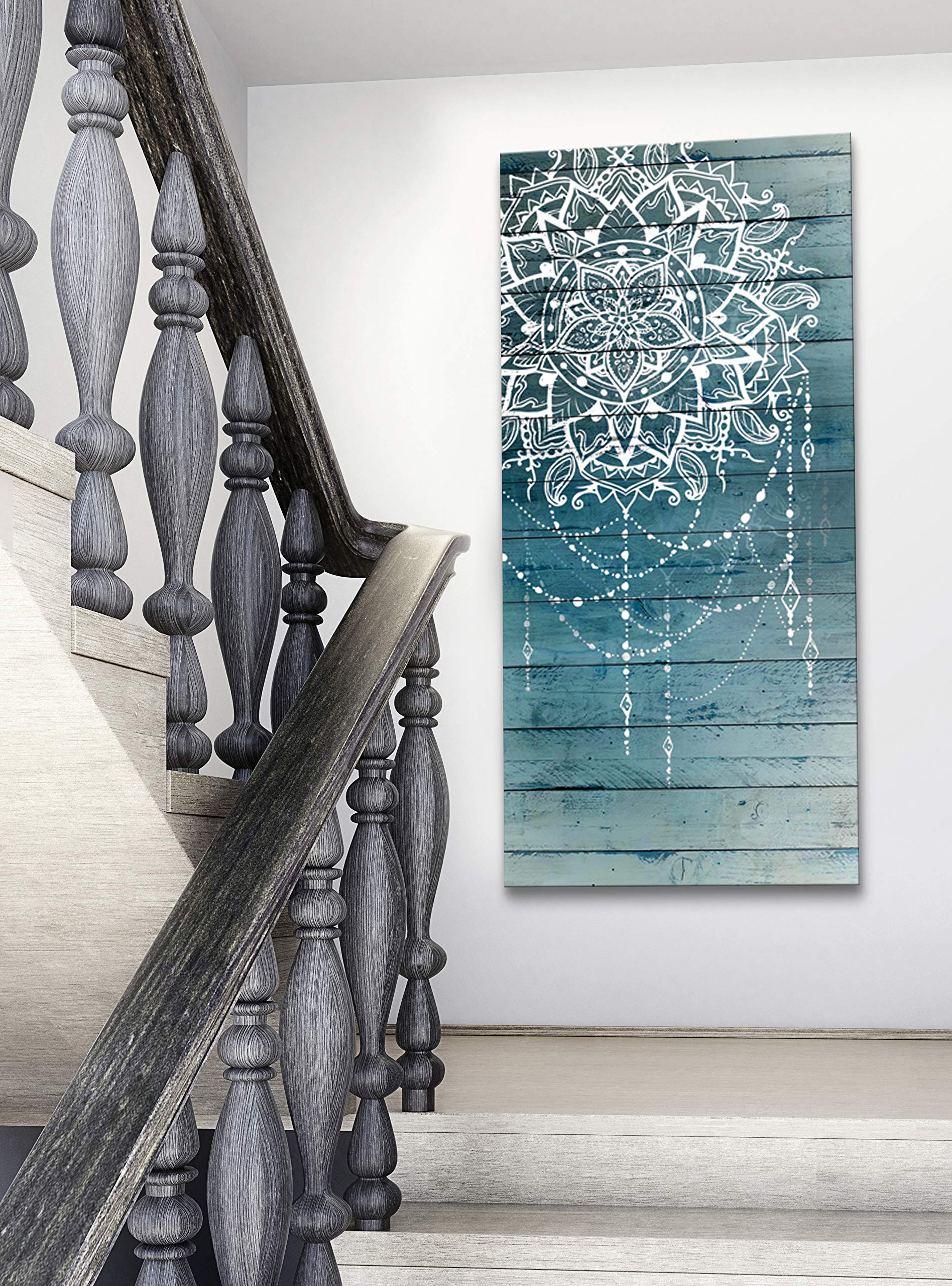 Handmade Boho Macrame Wall Hanging - Teal Bohemian Bedroom & Living Room Decor - 42x19 Inch Moroccan Mandala Art - Perfect for Headboard Accent & Hippie Home Decor