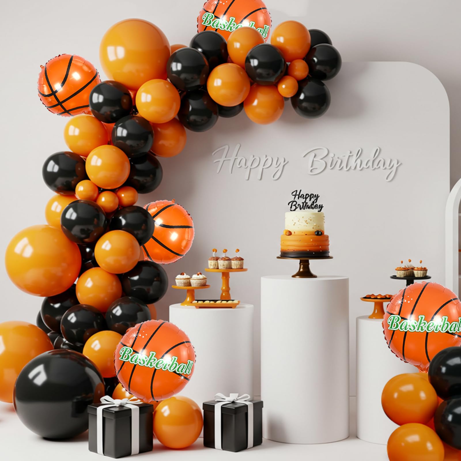 BEISHIDA 110-Pack Basketball Balloon Arch Kit - Orange & Black Sports Party Decorations for Birthday, Game Day, Team Celebrations - Perfect for Basketball Theme Parties, Garland Decor, and Sports Fan Events