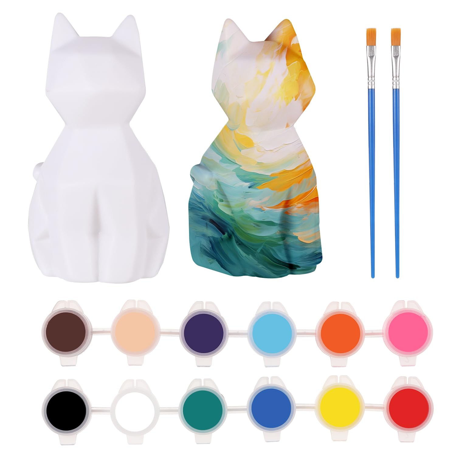DIY Cat Lamp Painting Kit - Geometric Cat Night Light with Color Palette & Brush - Creative Art Craft for Kids Birthday Party & Home Decor | Fun DIY Gift for Cat Lovers & Festival Activities