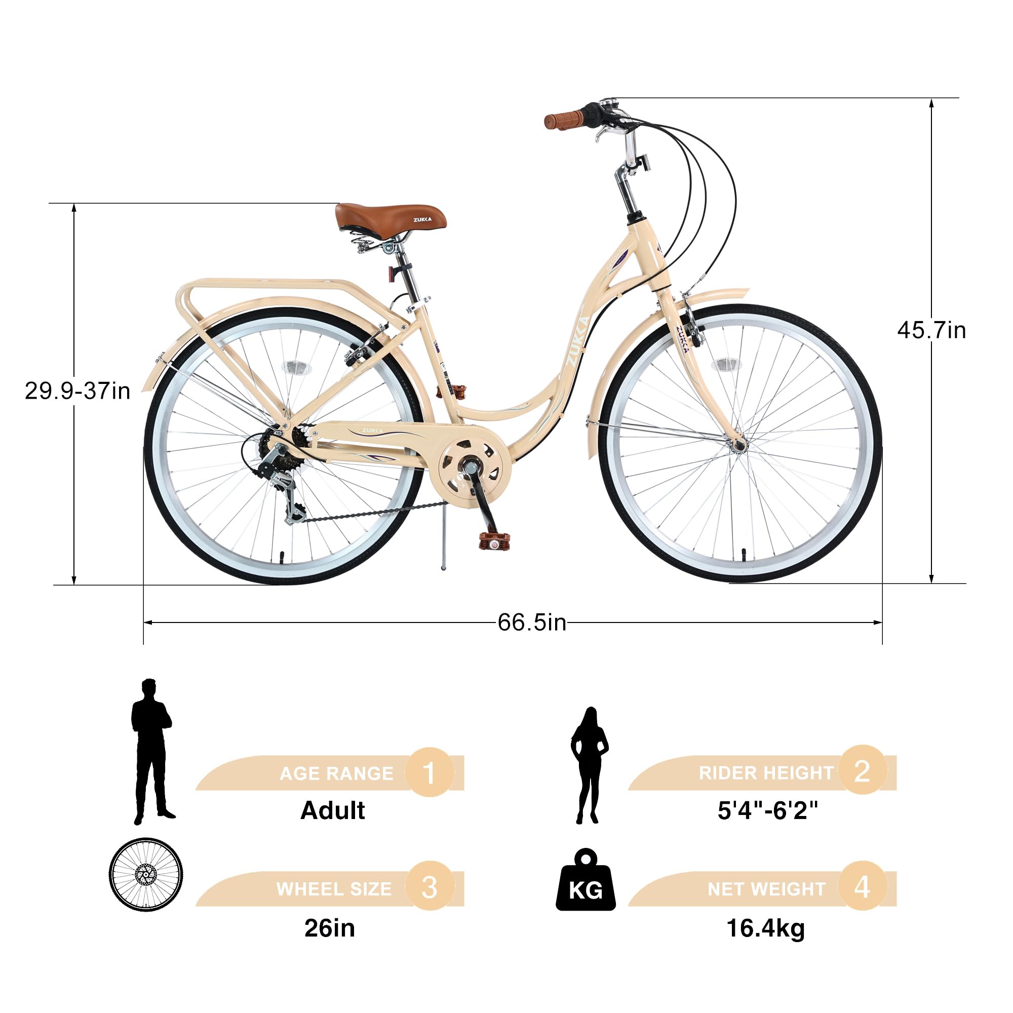 26 Inch Women's Beach Cruiser Bike - 7 Speed Commuter Bicycle with Adjustable Seat & Dual V-Brakes | Perfect for Coastal Rides, City Commuting & Leisure Cycling