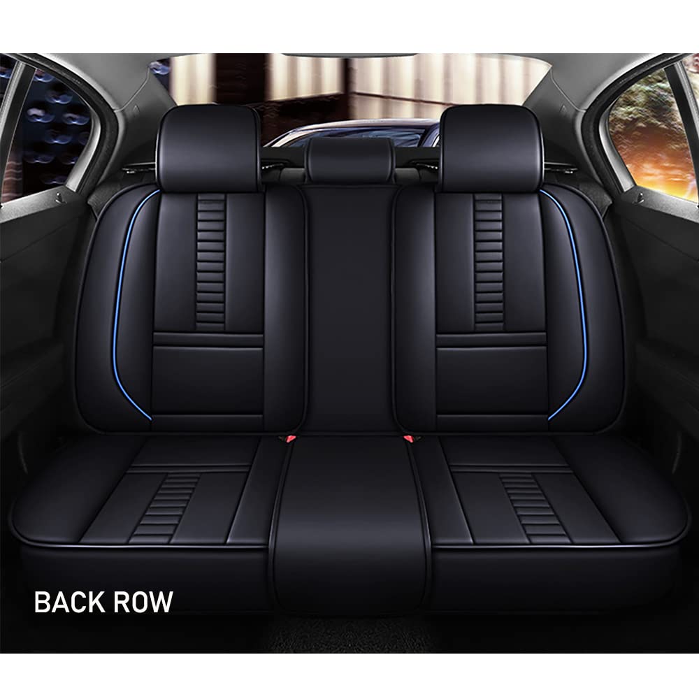 Universal Fit PU Leather Car Seat Covers Full Set for 2016 Chevy Cruze Limited - Black & Blue Stitching with Headrest & Lumbar Support - Perfect for Daily Commuting, Road Trips & Interior Protection