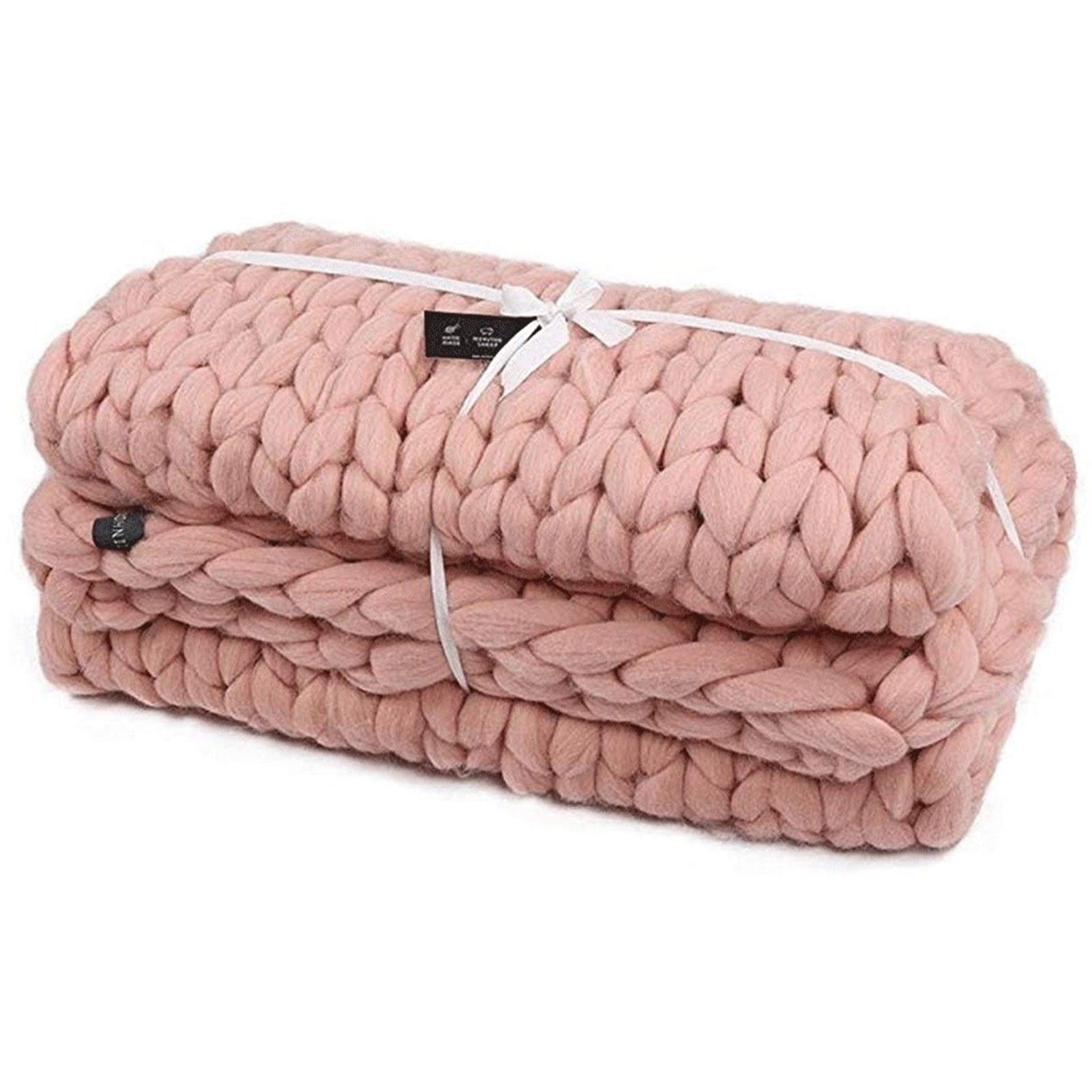 Cozy Chunky Knit Throw Blanket - Soft & Warm Air Conditioning Blanket for Sofa, Bed, Couch - Hand Knit Modern Home Decor (Gray Pink, 59x79 Inches) - Perfect for Living Room, Bedroom & Gift Giving