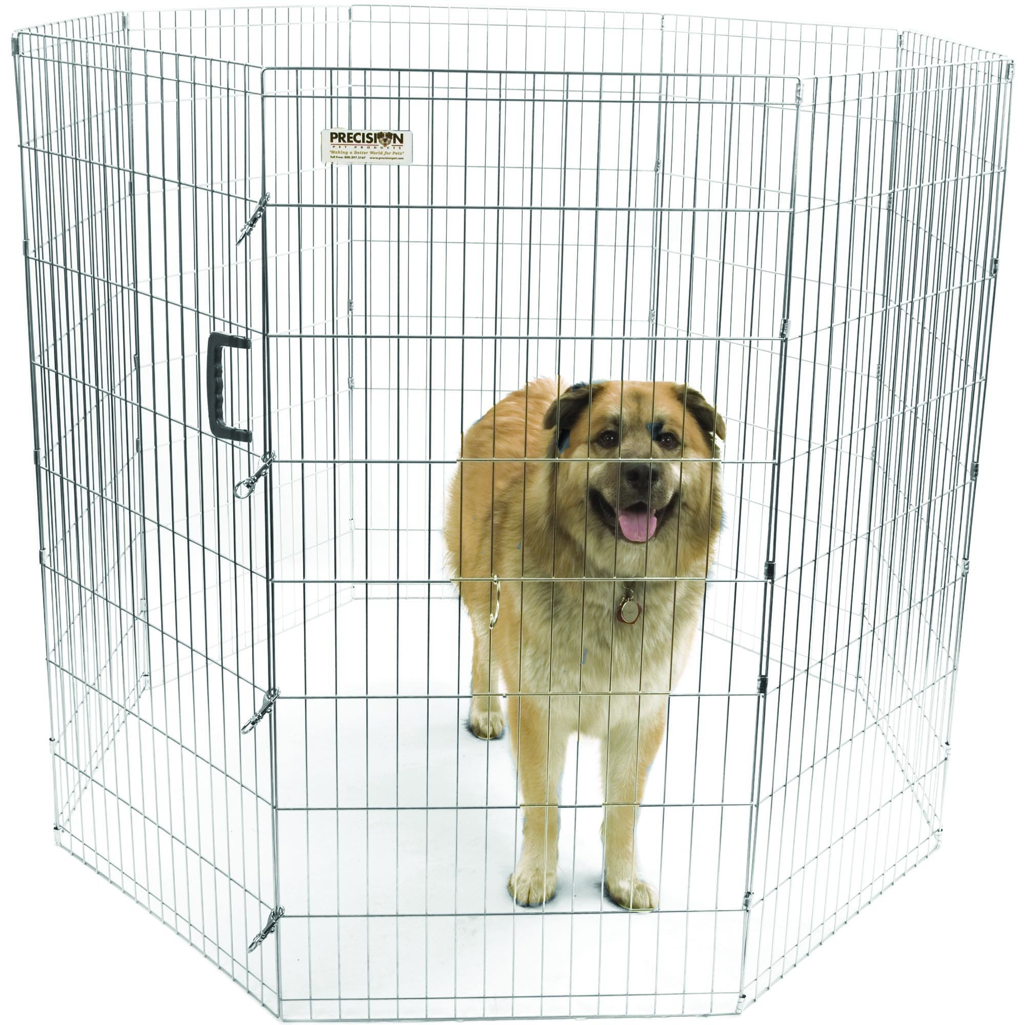 PRECISION PET Pro Handler Indoor/Outdoor Exercise Pen for Dogs - Durable Silver Metal Playpen for Small & Medium Pets - Perfect for Backyard, Training, Travel & Home Use