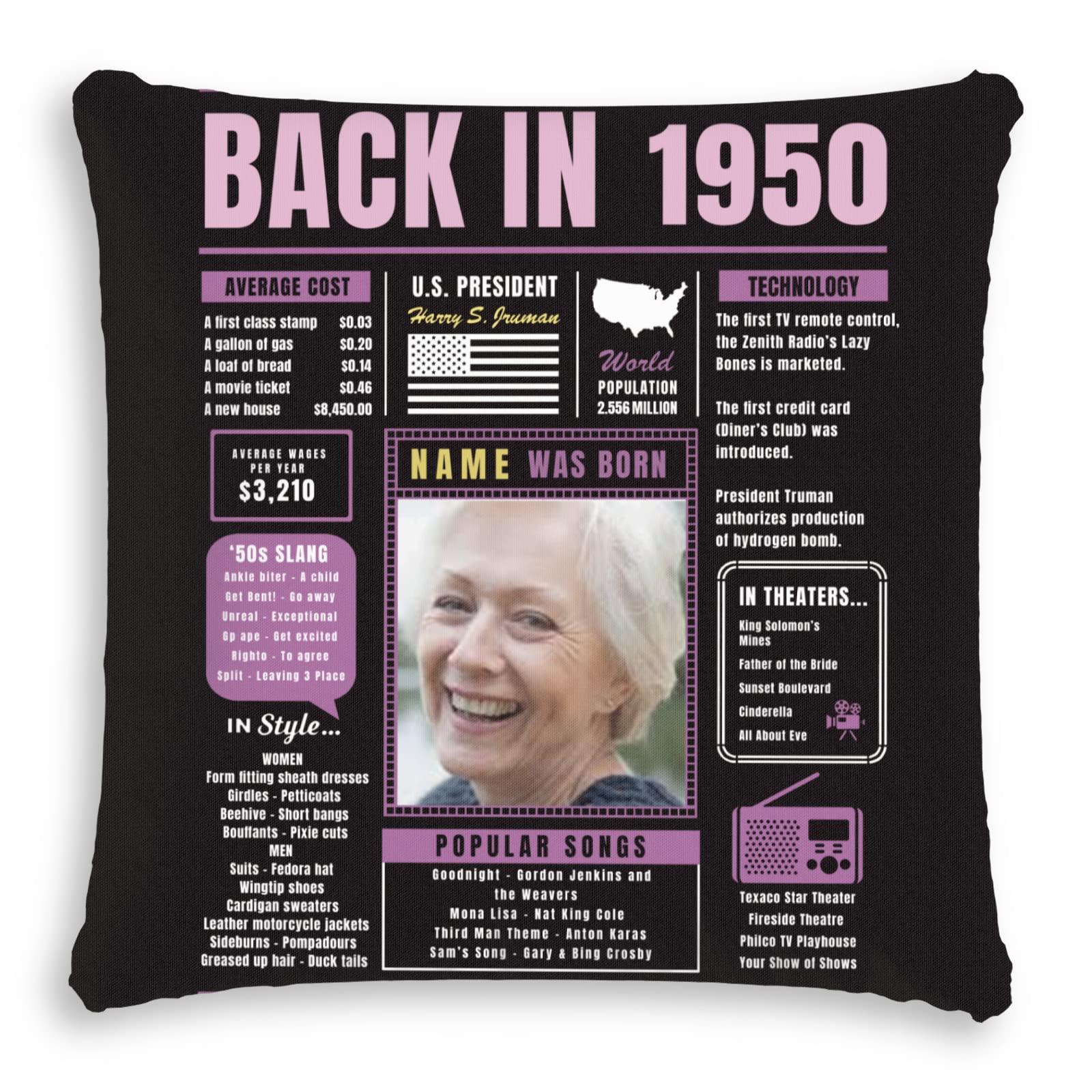 74th Birthday Party Decorations - Purple Custom Throw Pillow for Sofa | Super Soft 1950 Themed Pillowcase | Perfect Gift for Men, Women, Boys & Girls | Great for Birthday Celebrations, Home Decor & Special Occasions