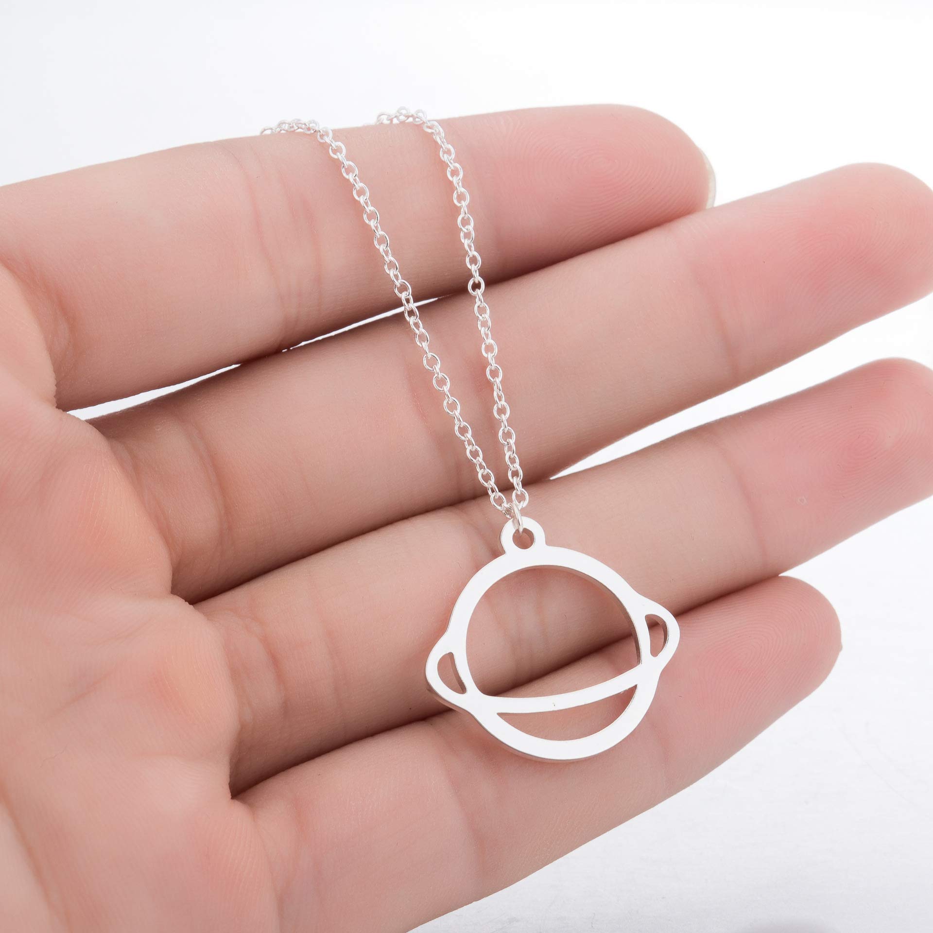 WLLAY Minimalist Saturn Planet Charm Pendant Necklace - Solar System Jewelry for Women - Perfect for Astronomy Lovers & Space-Themed Gifts